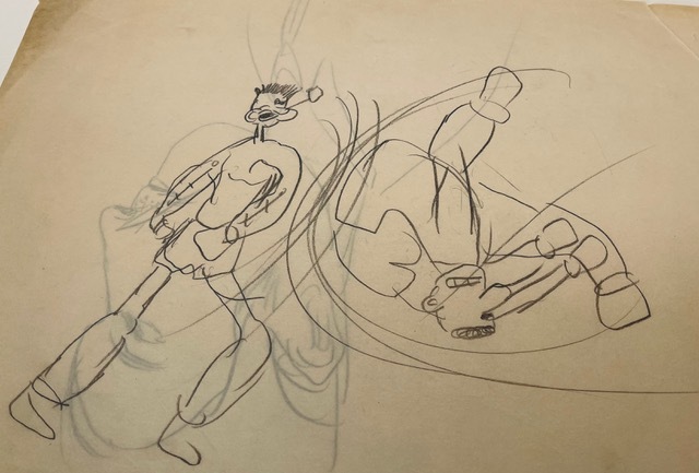 A drawing of Popeye created by a young Jules Feiffer at the age of 7 or 8 years. COURTESY KEYES ART