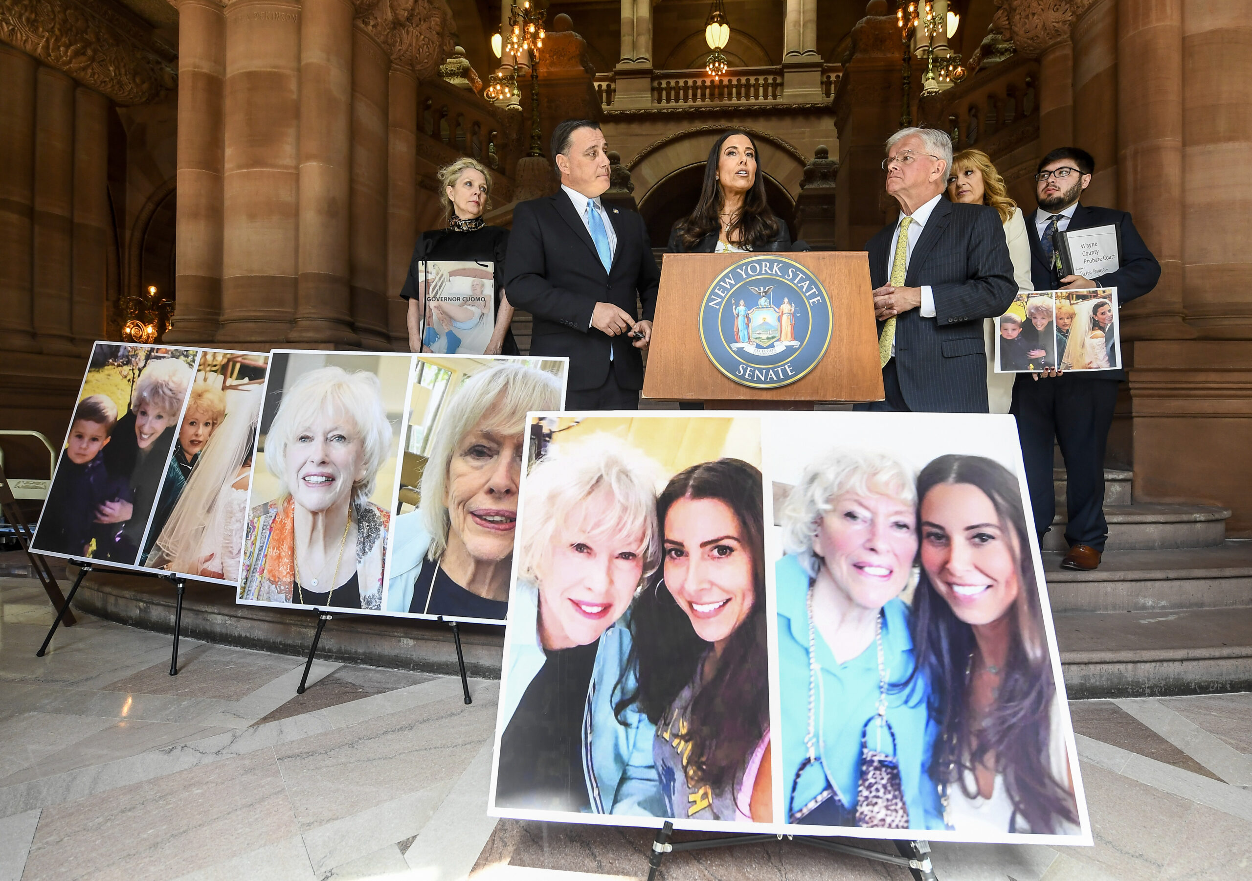 Senator Anthony Palumbo, Christine Montanti and Assemblyman Fred Thiele, Jr. at a May 23 press conference urging the passage of Karilyn's Law.