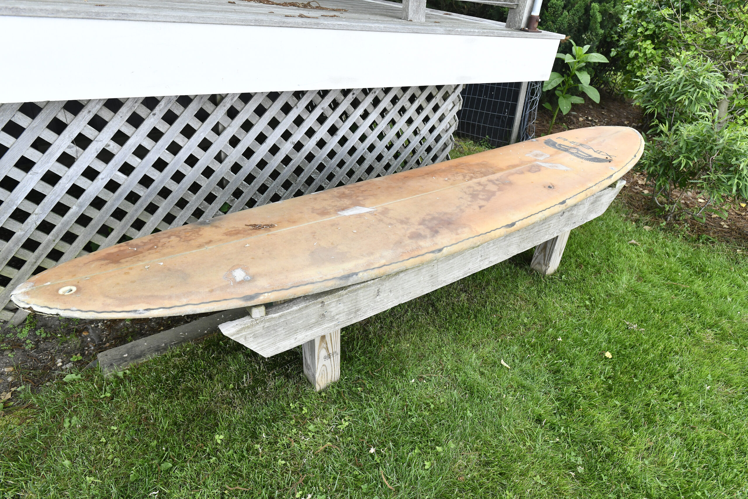 A surfboard bench.  DANA SHAW