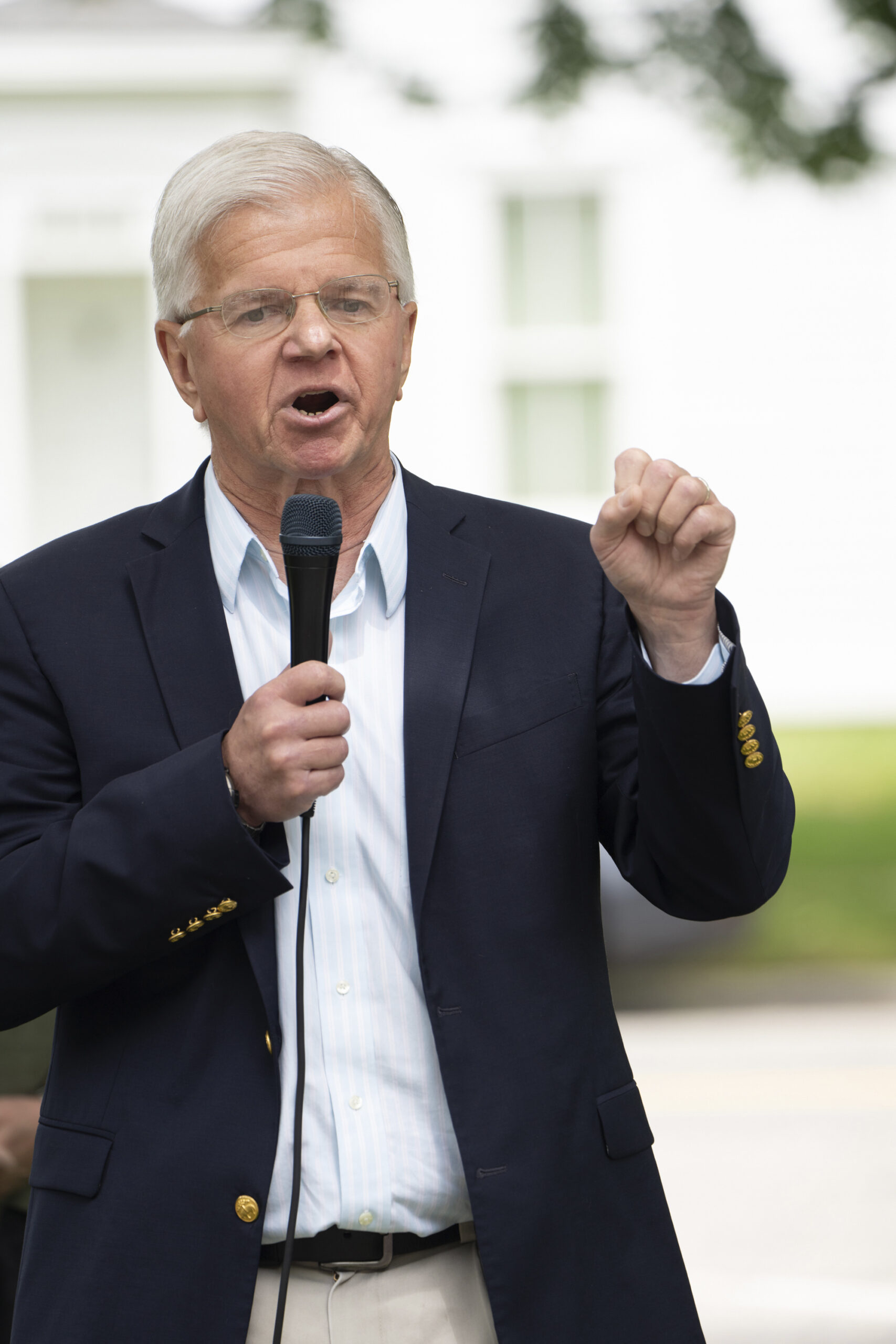 Assemblyman Fried W. Thiele, Jr. speaks at the  anti-gun rally outside at the Southampton Town Hall on Saturday.    LORI HAWKINS