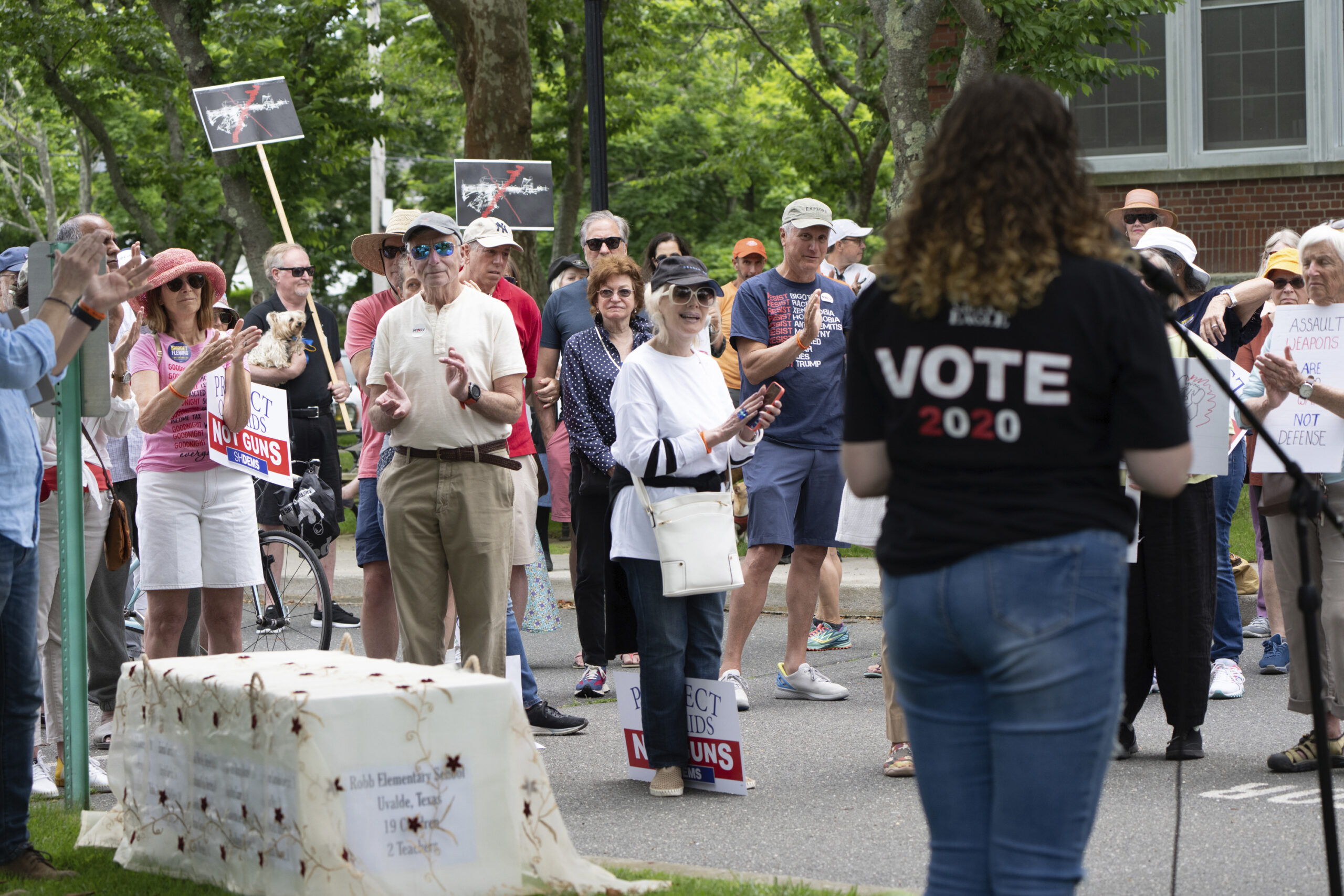 Student Jaycee Newcomb speaks at the  anti-gun rally outside at the Southampton Town Hall on Saturday.  LORI HAWKINS