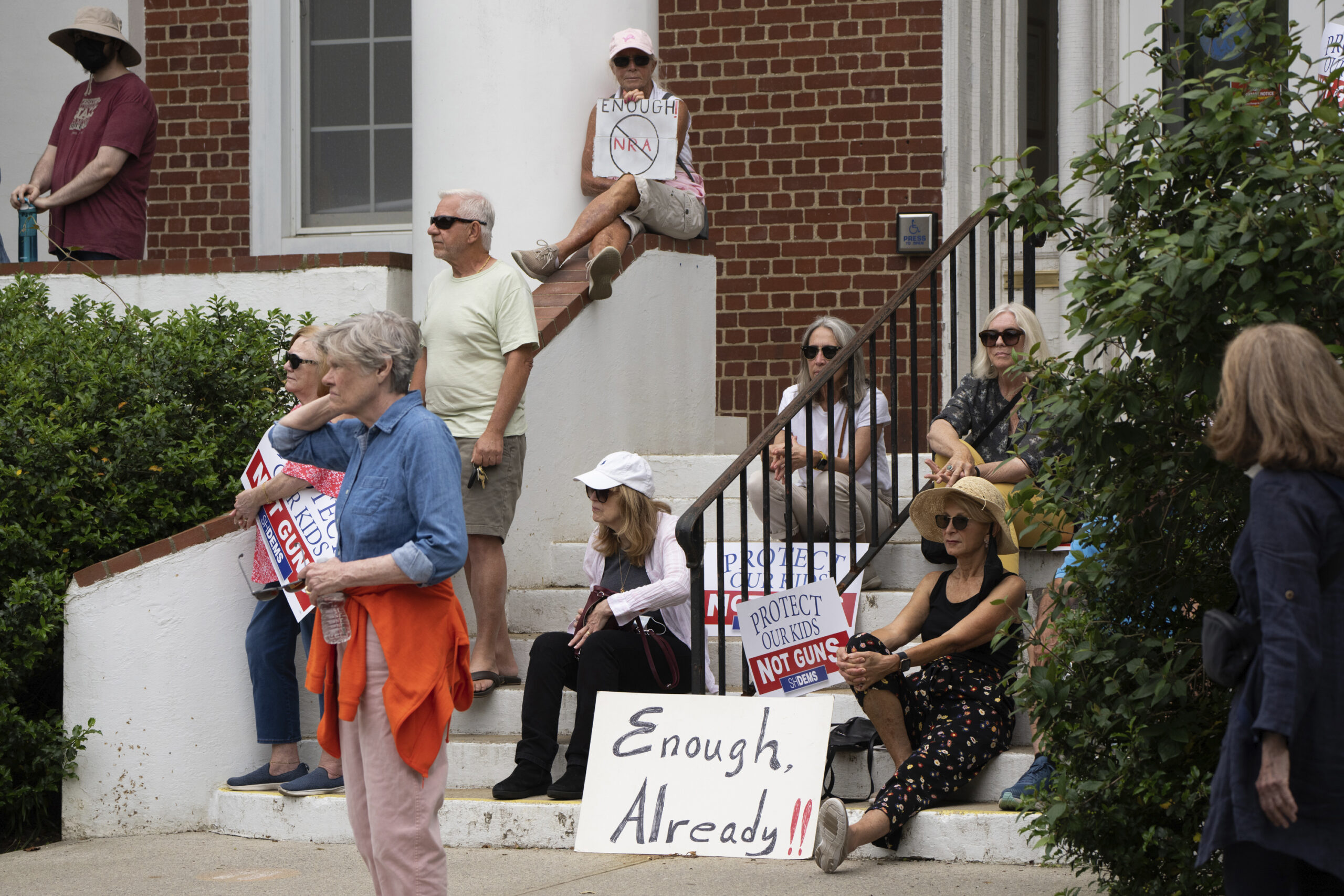 An anti-gun rally was held outside at the Southampton Town Hall on Saturday.   LORI HAWKINS