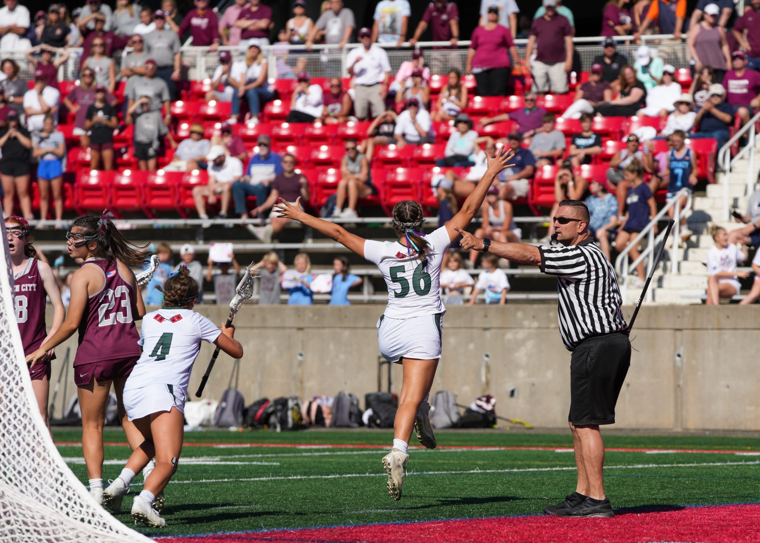 Junior Isabella Blanco looks to the crowd in celebration of her Long Island championship-winning goal for Westhampton Beach. RON ESPOSITO