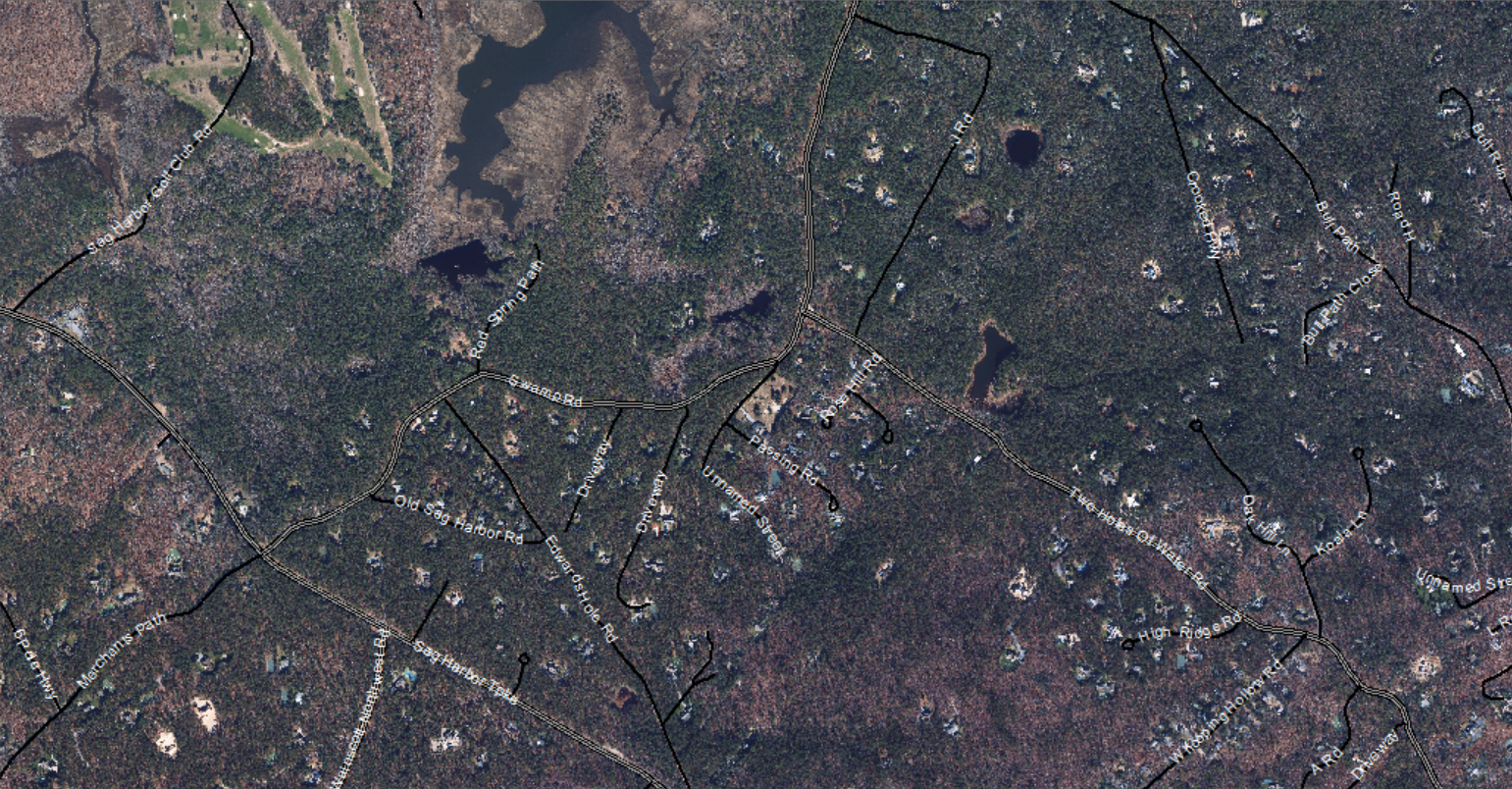 An aerial view of the Northwest Woods in 2016, prior to the southern pine beetle's arrival. COURTESY EAST HAMPTON TOWN