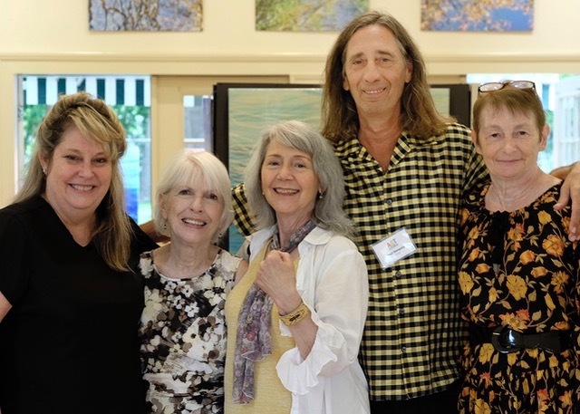 The Remsenburg Academy opened its most recent art exhibition,  “Coloratura,” last weekend. Among those attending the opening were, from left, Barbara Bilotta, Mary Samuels, Katherine Liepe Levinson, Paul Dempsey and Maureen Vita.