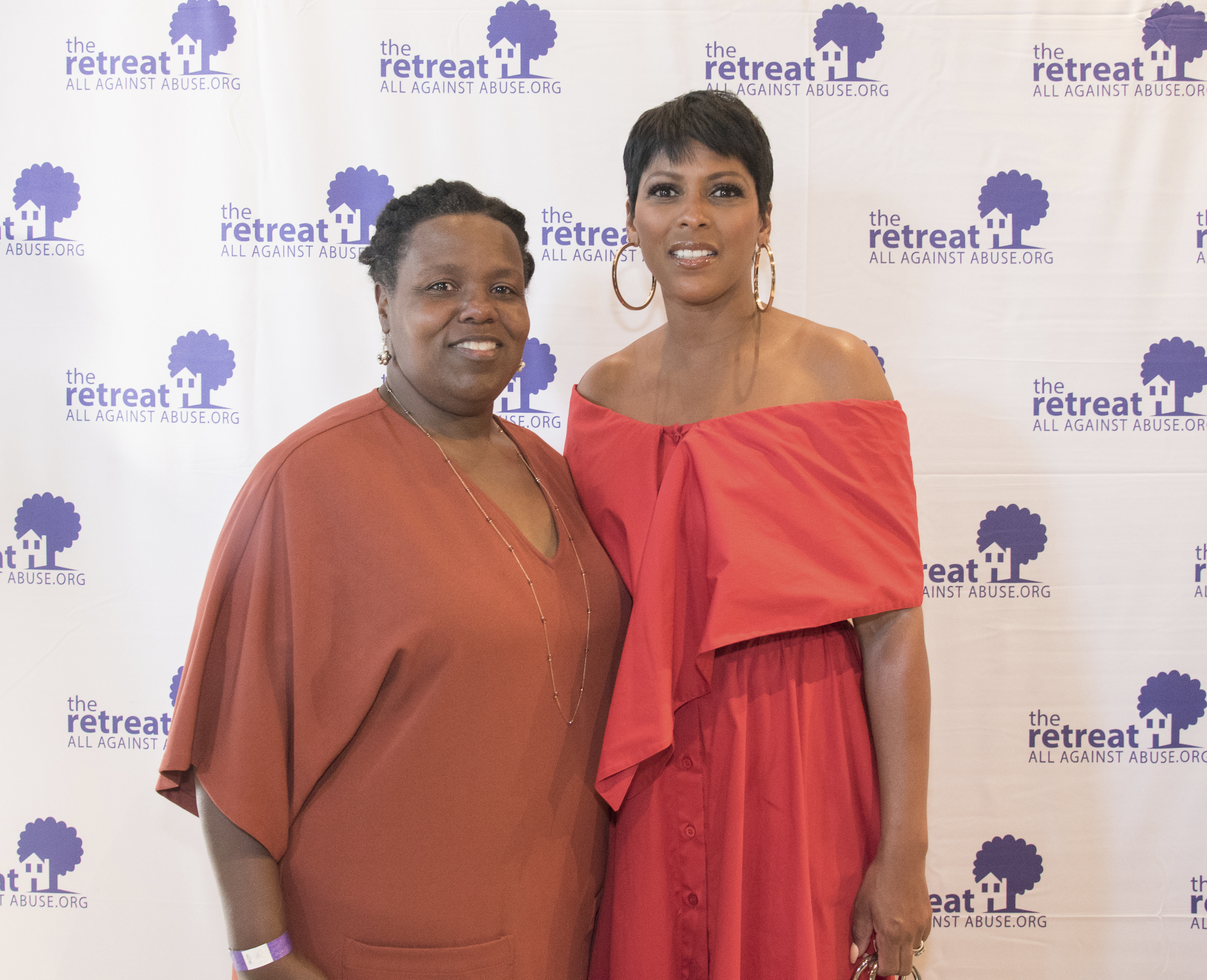 Guest speaker Kim Jones and Tamron Hall at the Retreat's All Against Abuse summer gala on Saturday night at The Church in Sag Harbor.    LISA TAMBURINI
