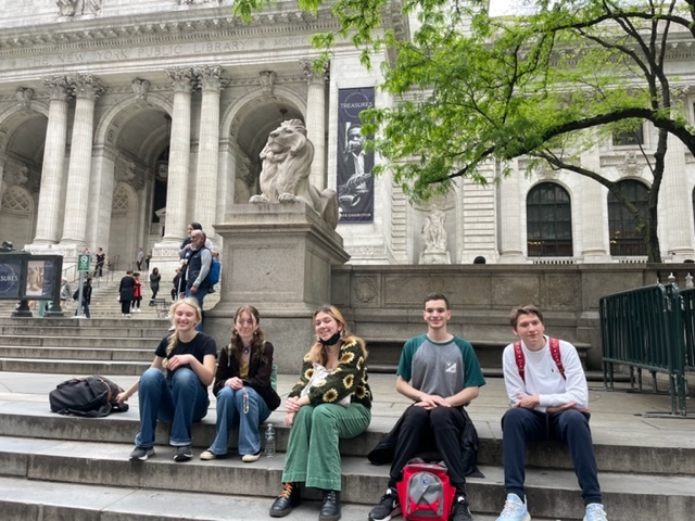 Southampton High School students in Mitti Abbadessa’s mythology and Latin roots class, including , from left, Katherine-Grace Bodington, Emma Kraszweski,Charley LaMere, John Caufield, Patryck Schneider. explored 