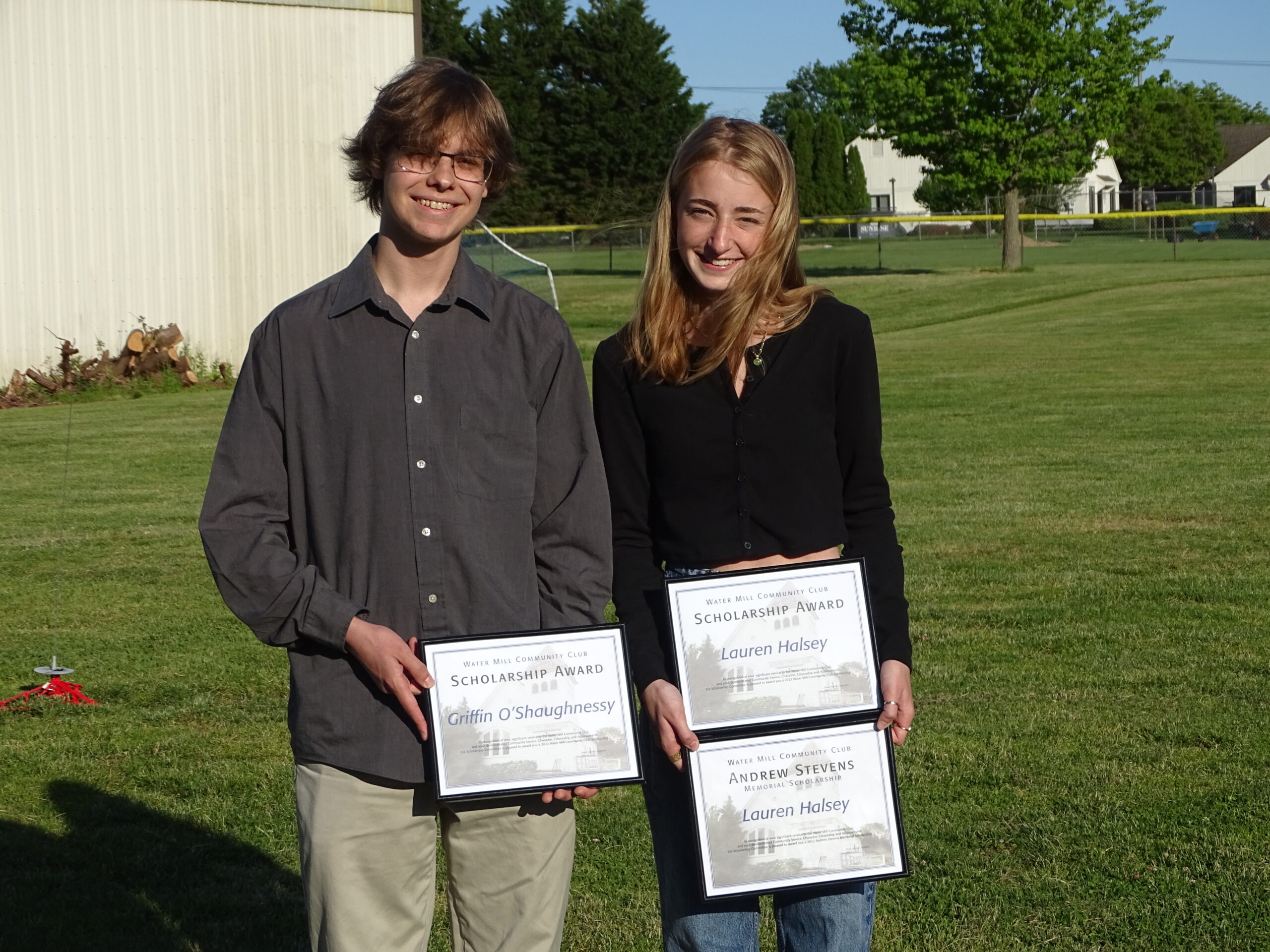 Lauren Halsey and Griffin O’Shaughnessy were awarded Water Mill Community Club scholarships at a recent event. Lauren also won the Andrew Stevens Memorial Scholarship. See Water Mill news for more information.  DANIEL MCKEEVER