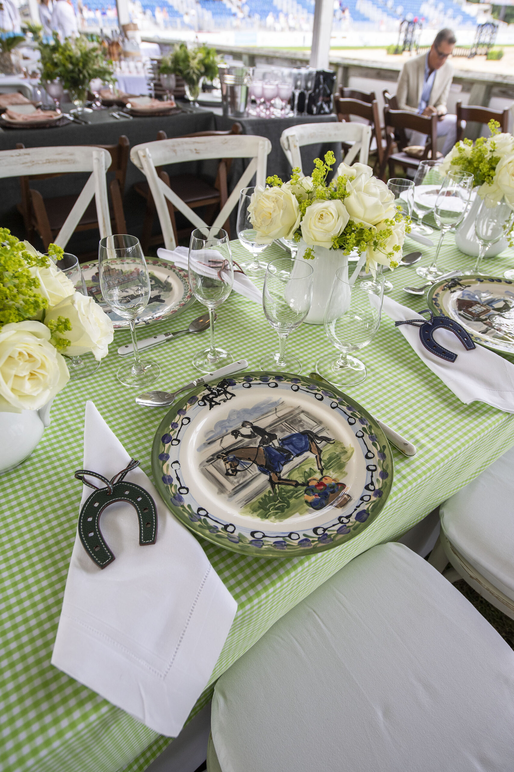 The table setting for Mane 'n' Tail in the VIP tent at the 2021 Hampton Classic on Grand Prix Sunday, September 5th, 2021