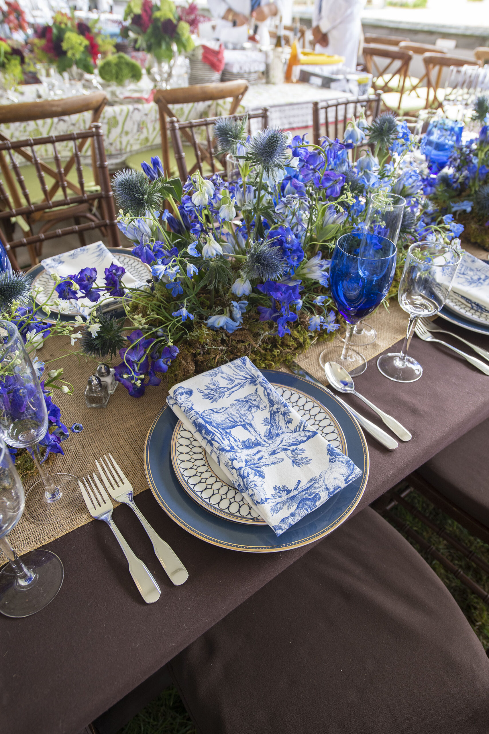 The table setting for the Meralax Farm table in the VIP tent at the 2021 Hampton Classic on Grand Prix Sunday, September 5th, 2021