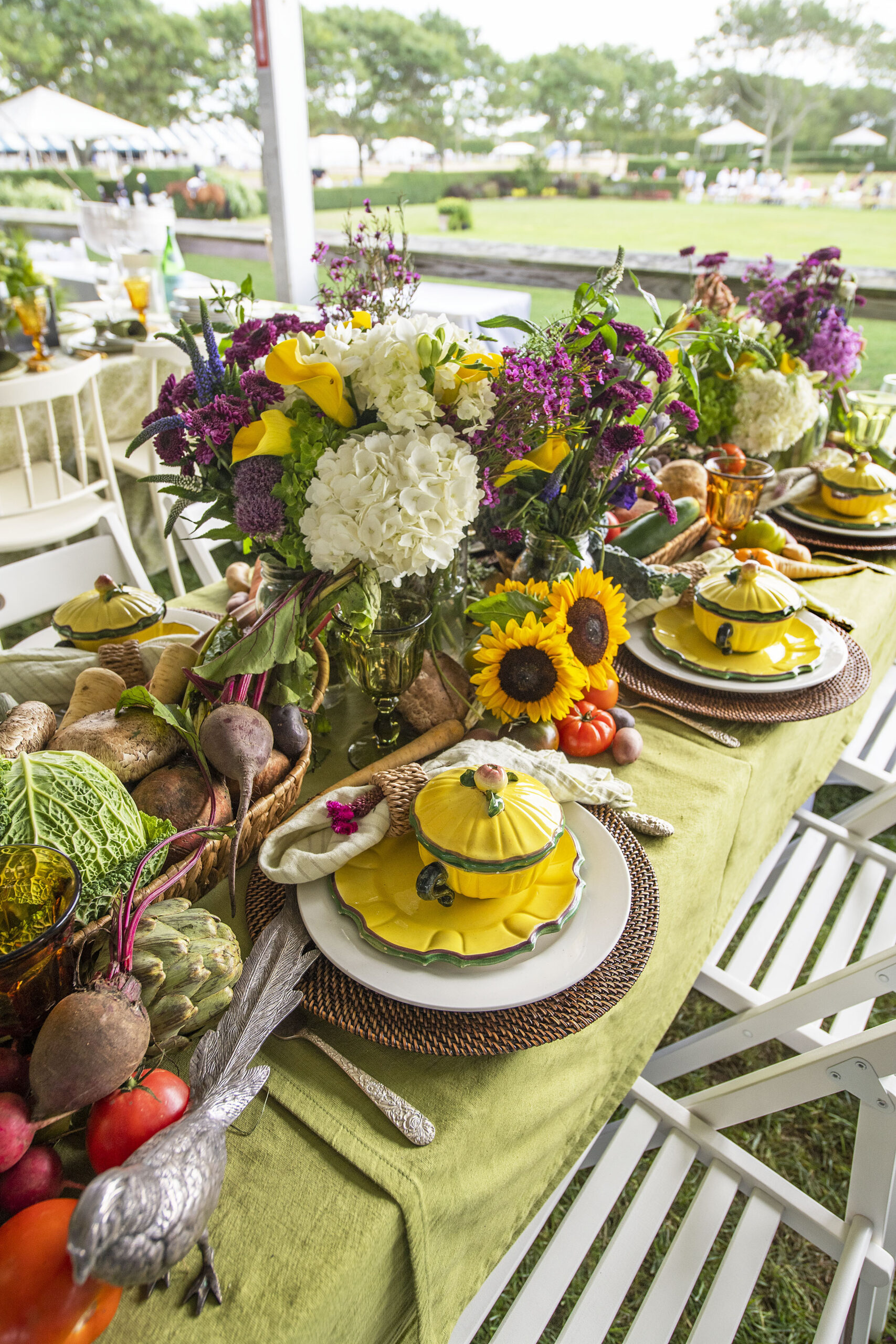 The table setting for the Buxton Farm table in the VIP tent at the 2021 Hampton Classic on Grand Prix Sunday, September 5th, 2021
