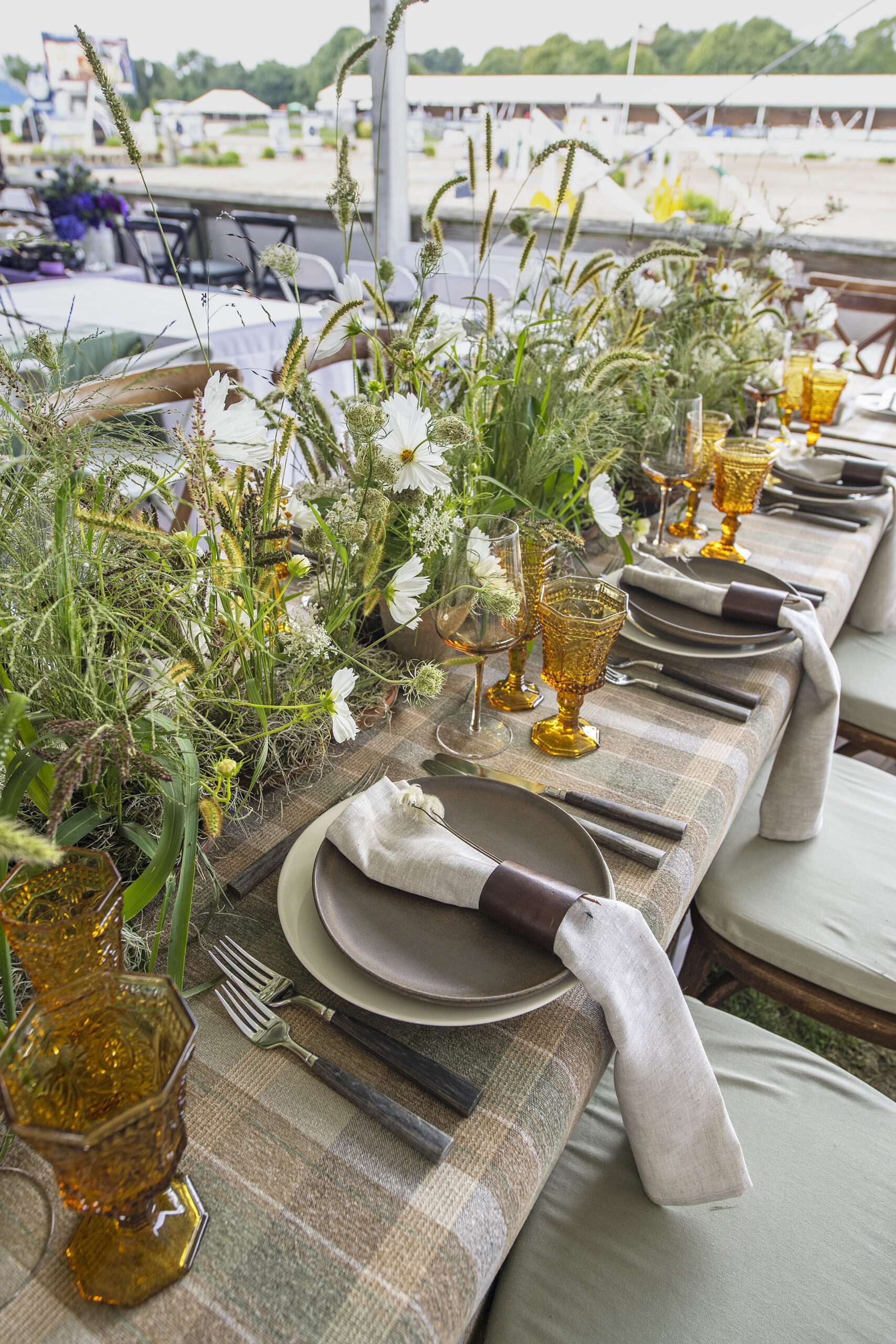 The table setting for the Mahoney table in the VIP tent at the 2021 Hampton Classic on Grand Prix Sunday, September 5th, 2021