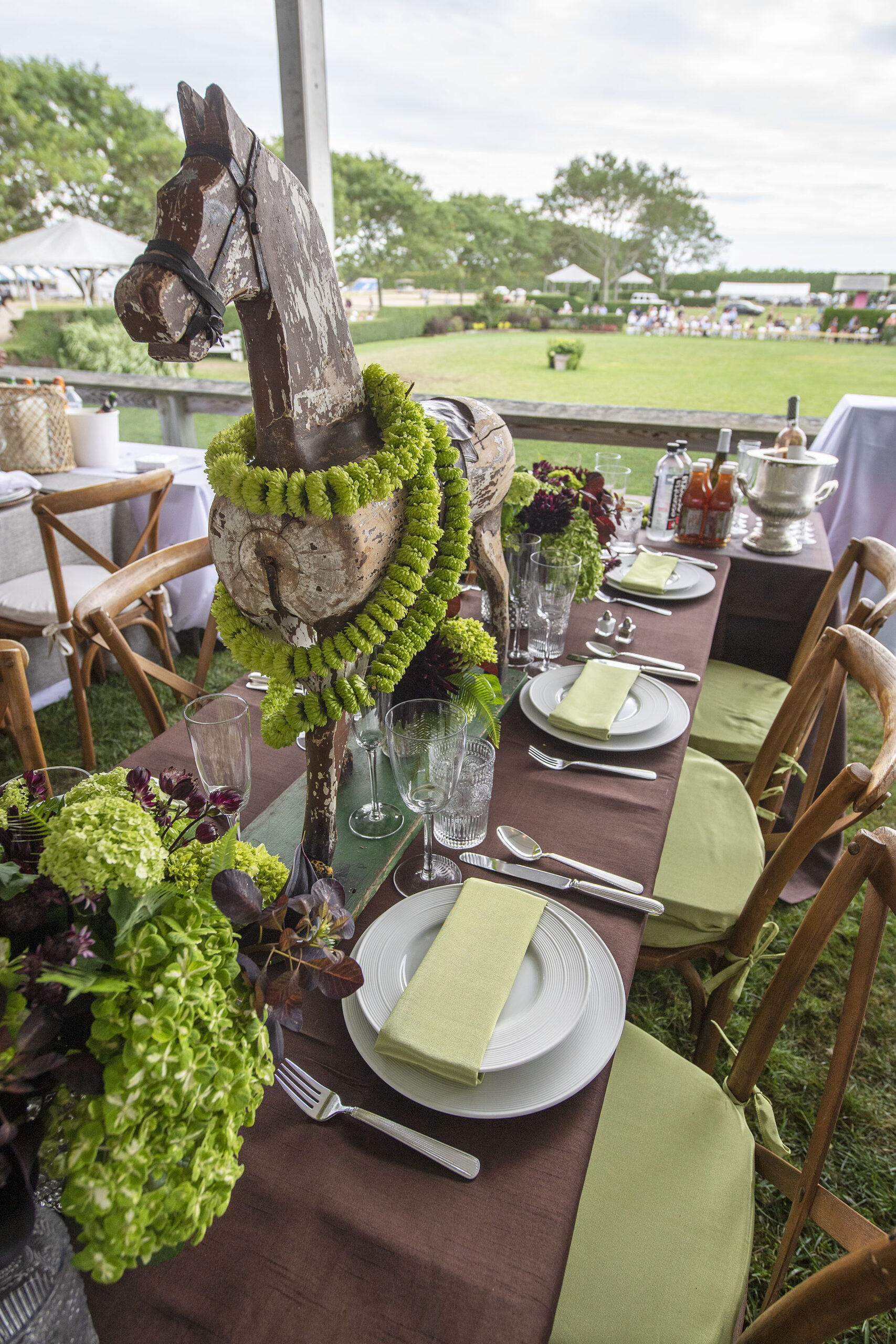 The table setting for the Turtle Lane Farm table in the VIP tent at the 2021 Hampton Classic on Grand Prix Sunday, September 5th, 2021