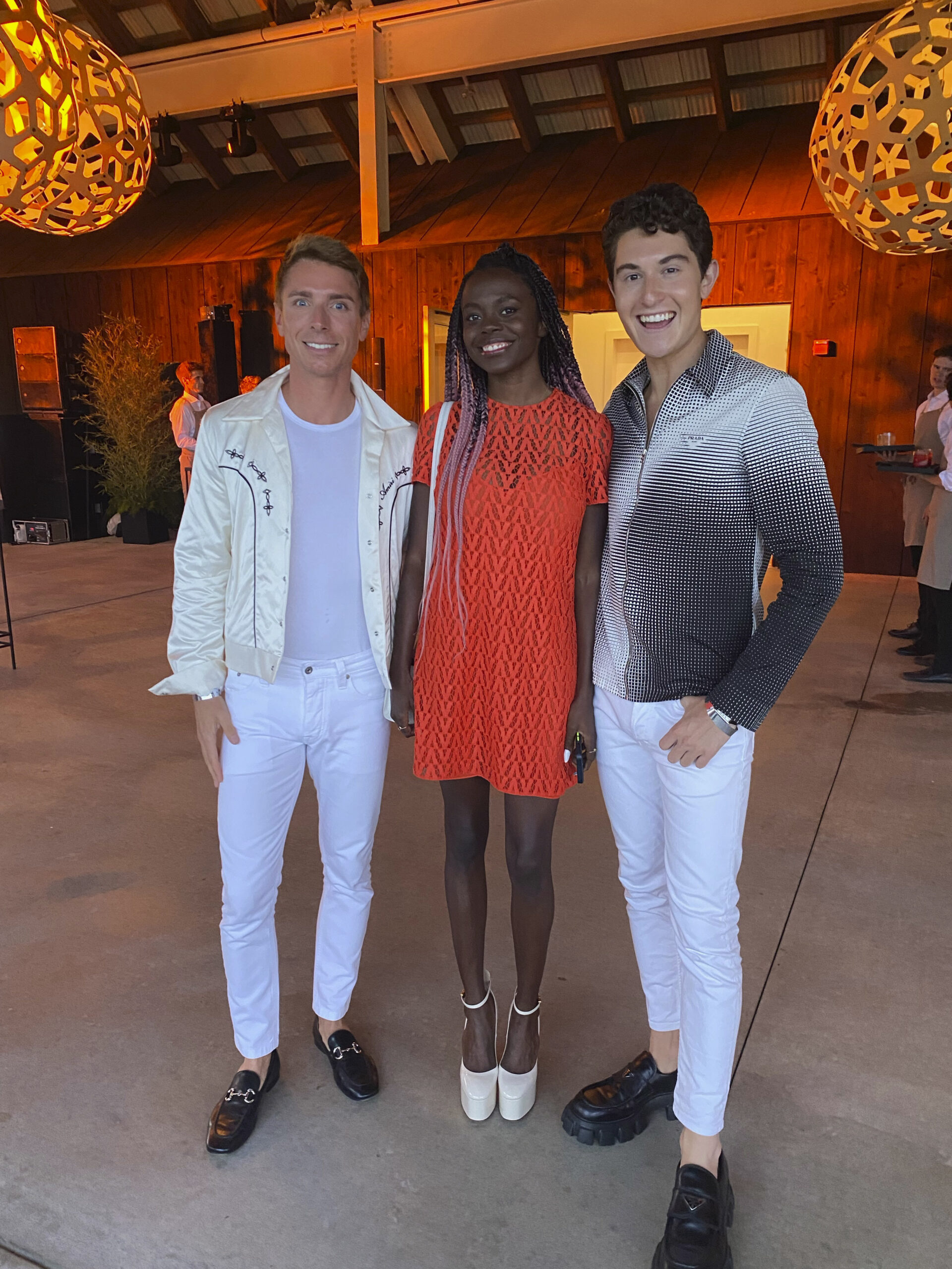 Brian Drost, Destinee Ross-Sutton and Larry Milstein at the Parrish Art Museum Dance Party.  GREG D'ELIA