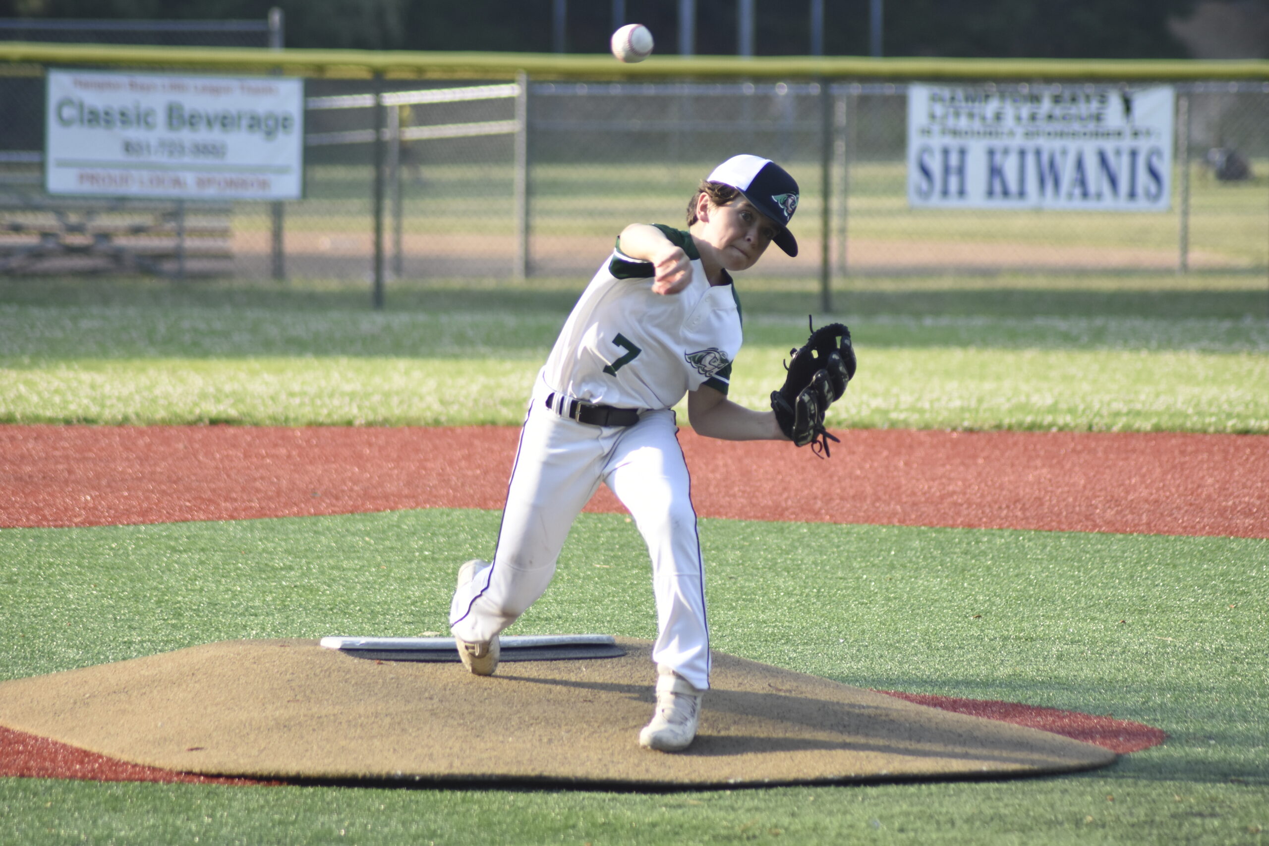Cole Maag on the hill for East End against Hampton Bays on Friday.  DREW BUDD