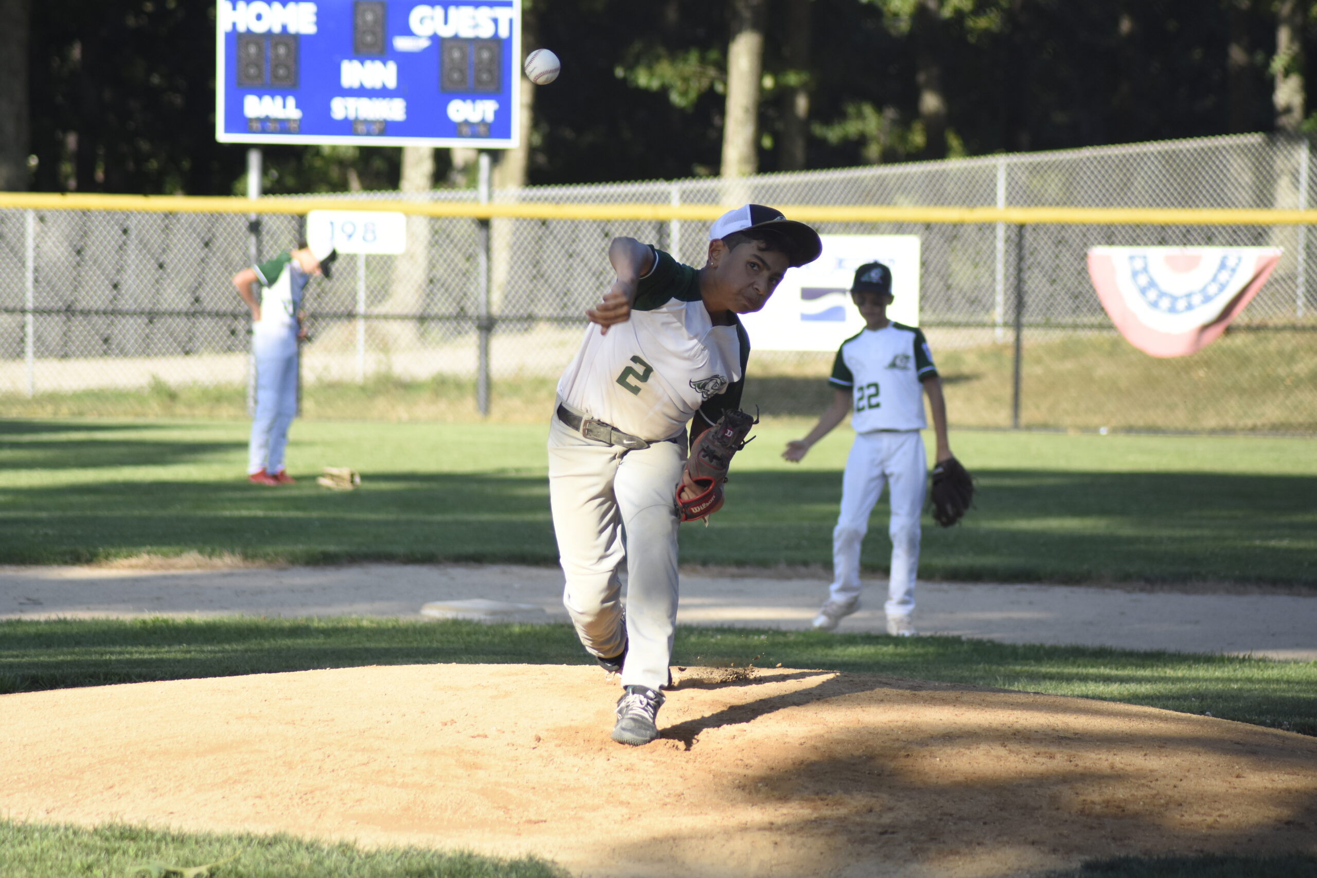 Romeo Rivas started on the mound for the East End Majors All-Stars in their district semifinal game against Moriches Bay on Monday.   DREW BUDD