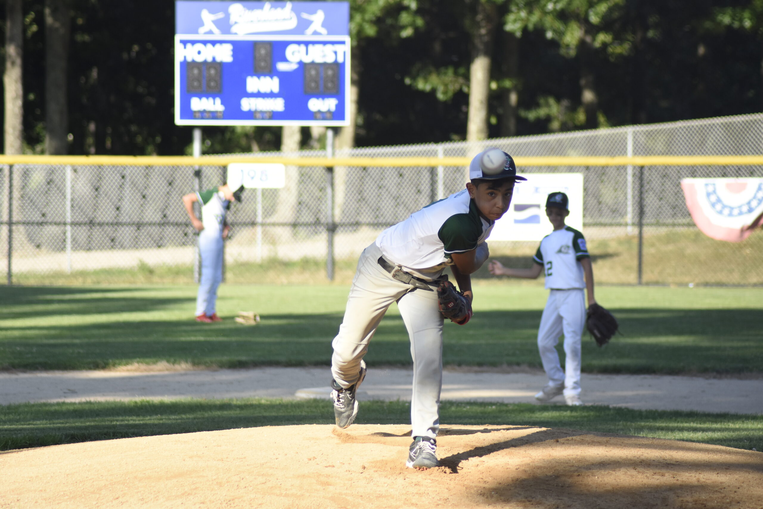 Romeo Rivas started on the mound for the East End Majors All-Stars in their district semifinal game against Moriches Bay on Monday.   DREW BUDD