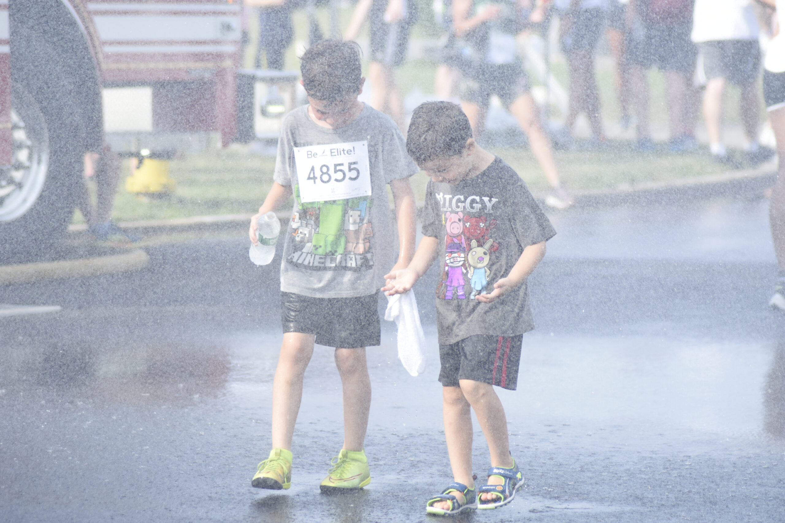 Enjoying a postrace shower.    DREW BUDD
