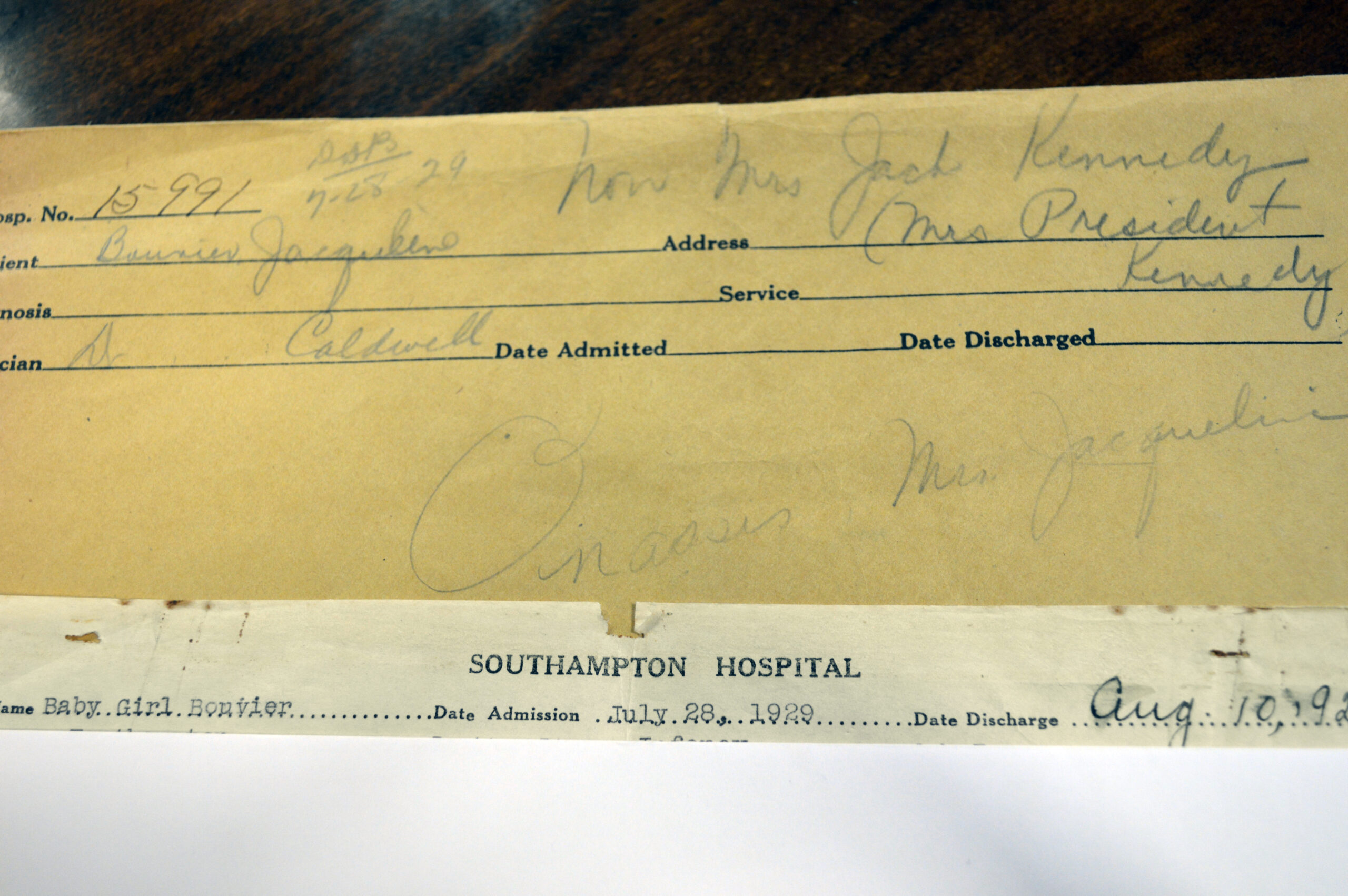 Inside Stony Brook Southampton Hospital's birth records of Jacqueline Bouvier, who would go on to marry President John F. Kennedy and become first lady of the United States. FILE PHOTO