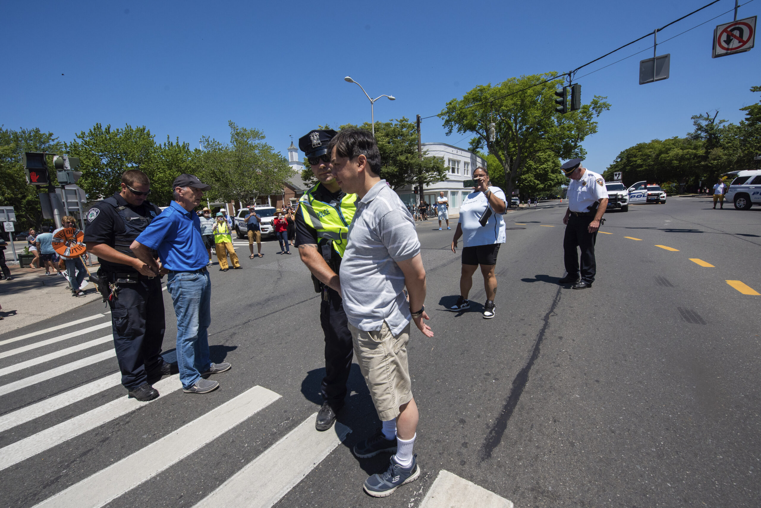 Protesters blocked Montauk Highway in East Hampton on Sunday. Some or which were arrested.    LEE BERTRAND