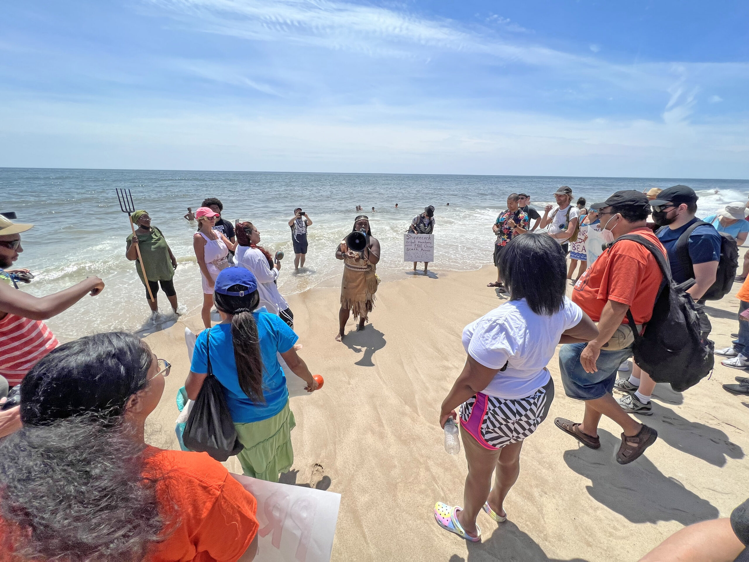 Members of the Shinnecock Nation hosted a #beachback protest at Cooper's Beach on Saturday afternoon to demand that the Southampton Village Board give free beach access to tribal members.     DANA SHAW