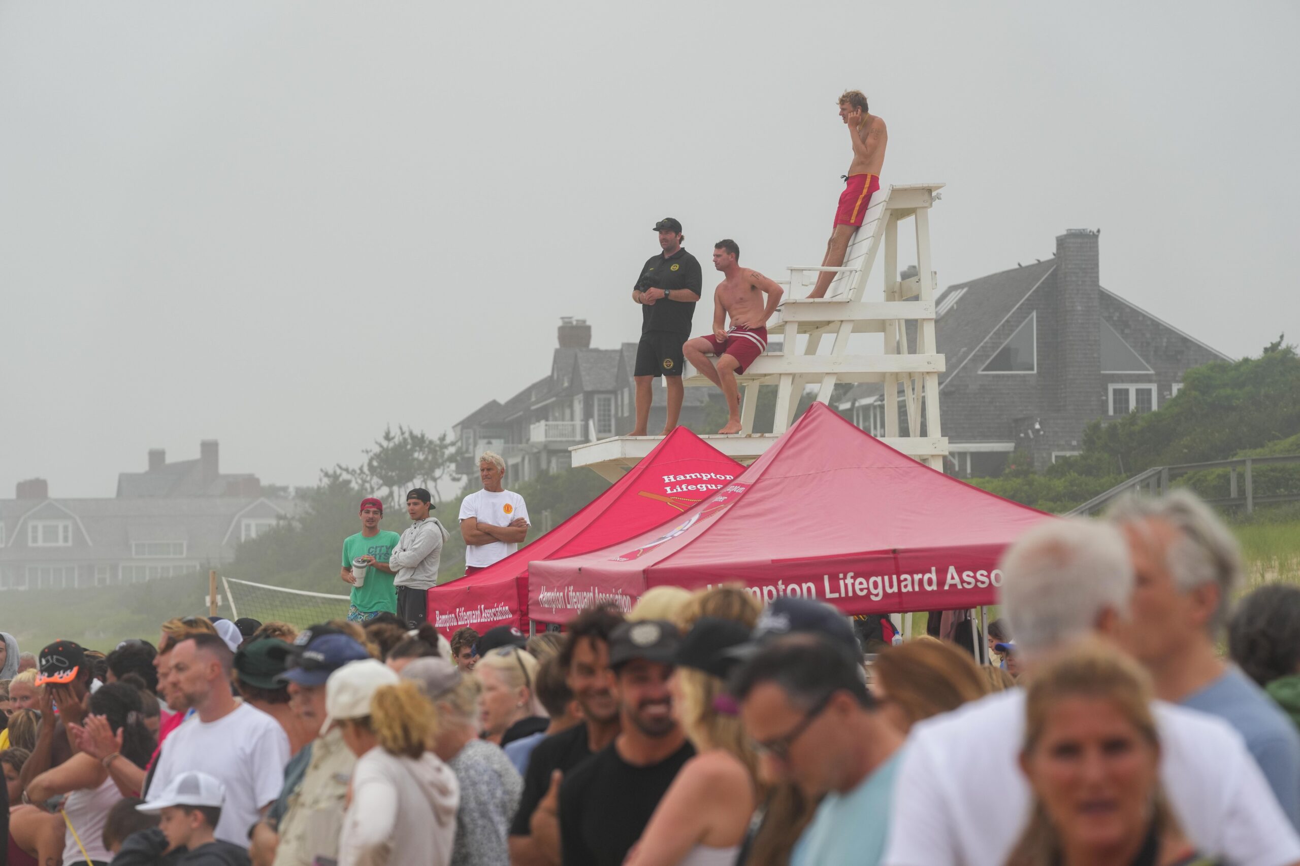 Fellow lifeguards and onlookers watch the guards compete.     RON ESPOSITO