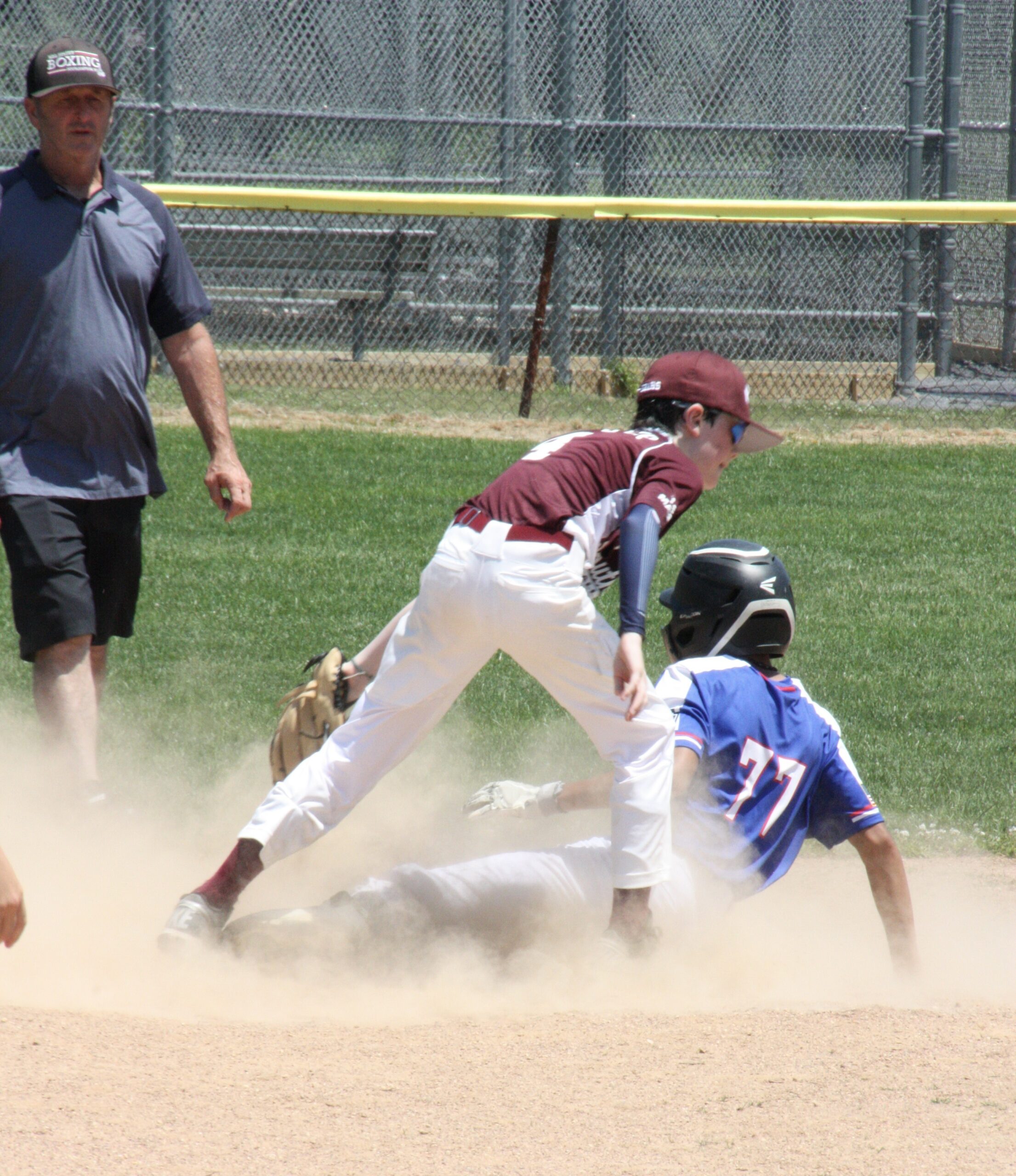 Southampton Major All-Star Augie Schuster lays down a tag.