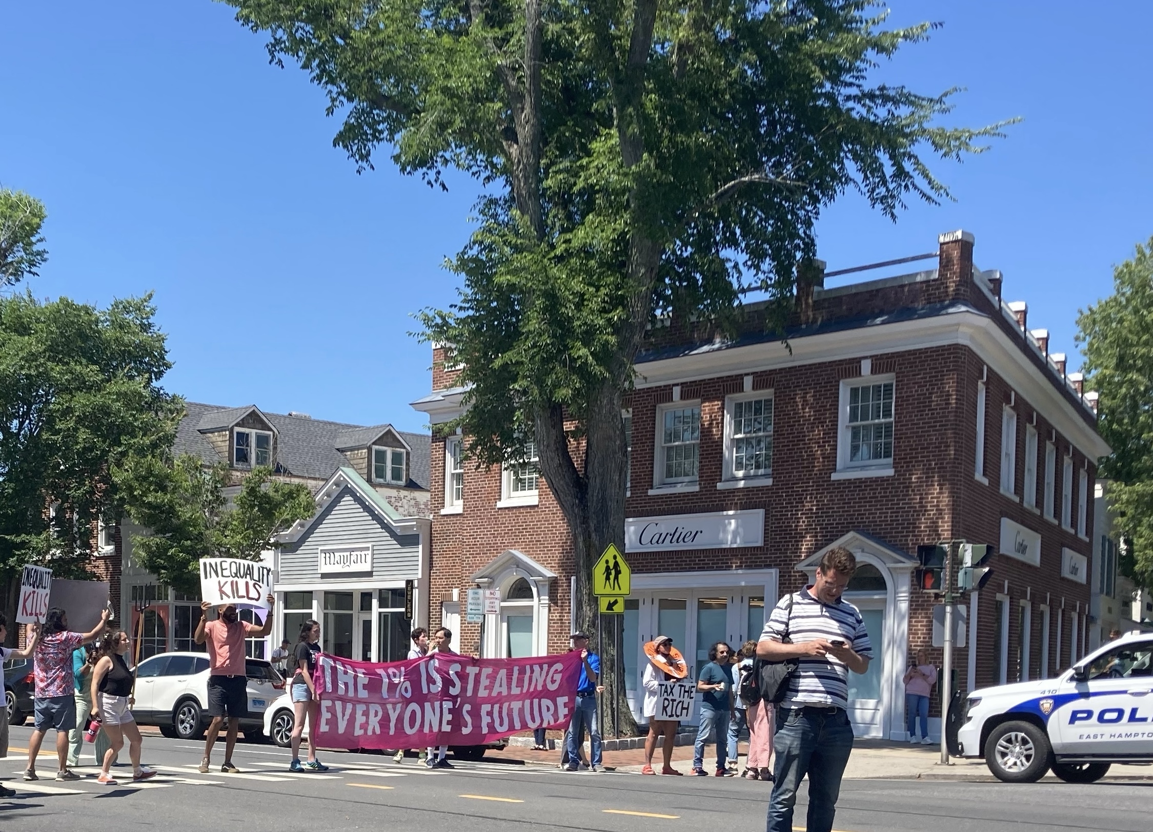 Protesters blocked Montauk Highway in downtown East Hampton Village on Sunday.