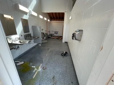 Destruction at the Ditch Plains Beach public restrooms.
