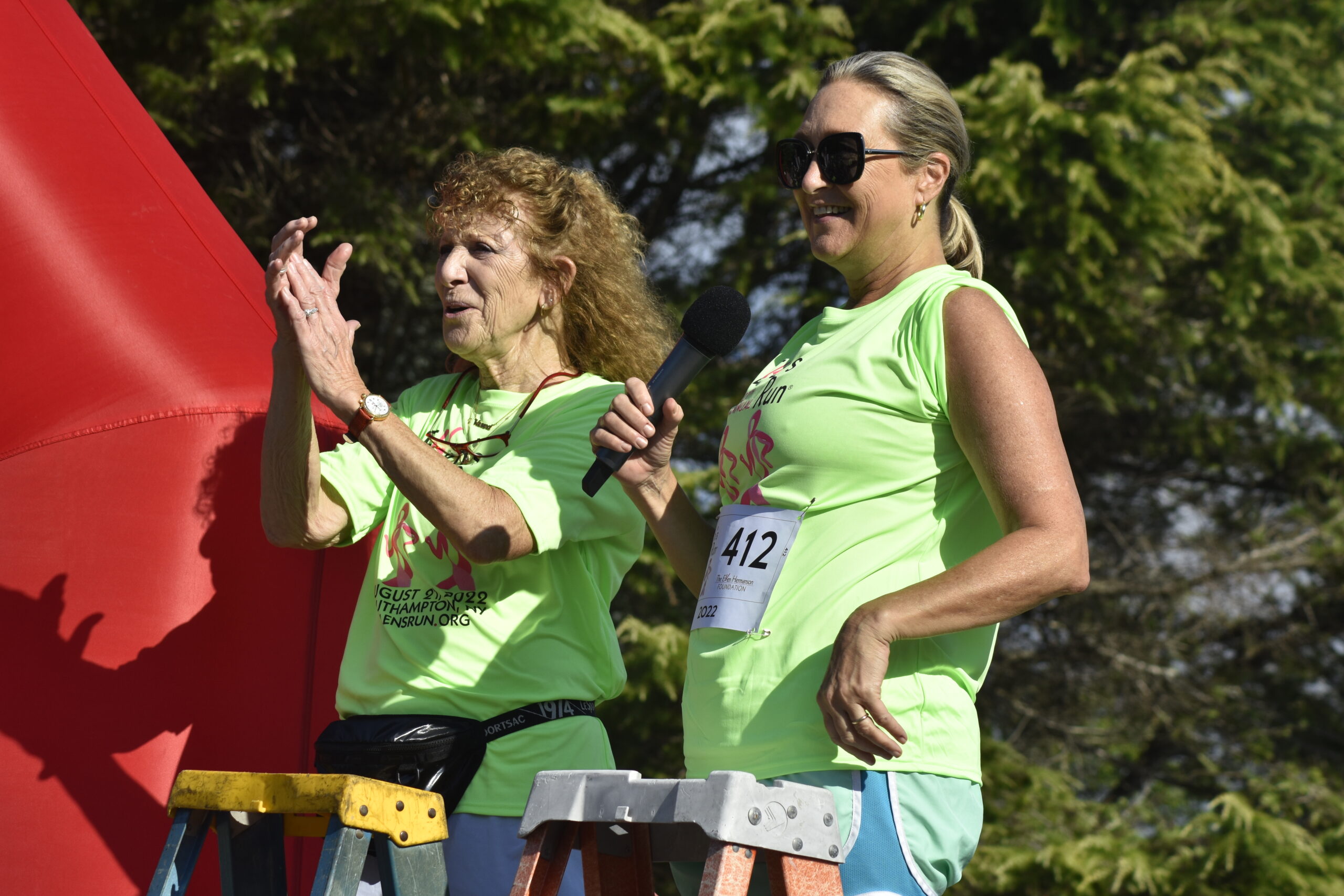 Founder of Ellen's Run, Julie Ratner, left, with county legislator Bridget Fleming.    DREW BUDD