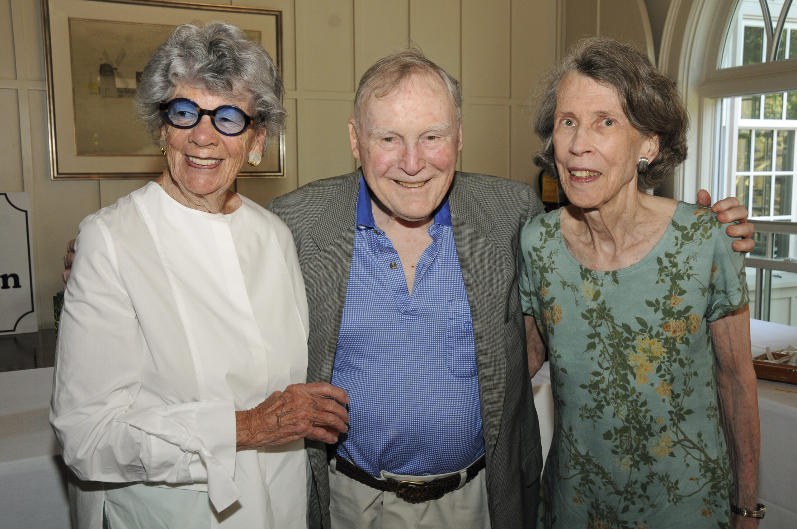 Anne McIlvaine with Ed and Grace Sutton at the East End Hospice 21st annual Box Art Auction preview reception on August 24 at Hoie Hall at St. Luke's Church in East Hampton . Dozens of local artists contributed their vision and creation of 