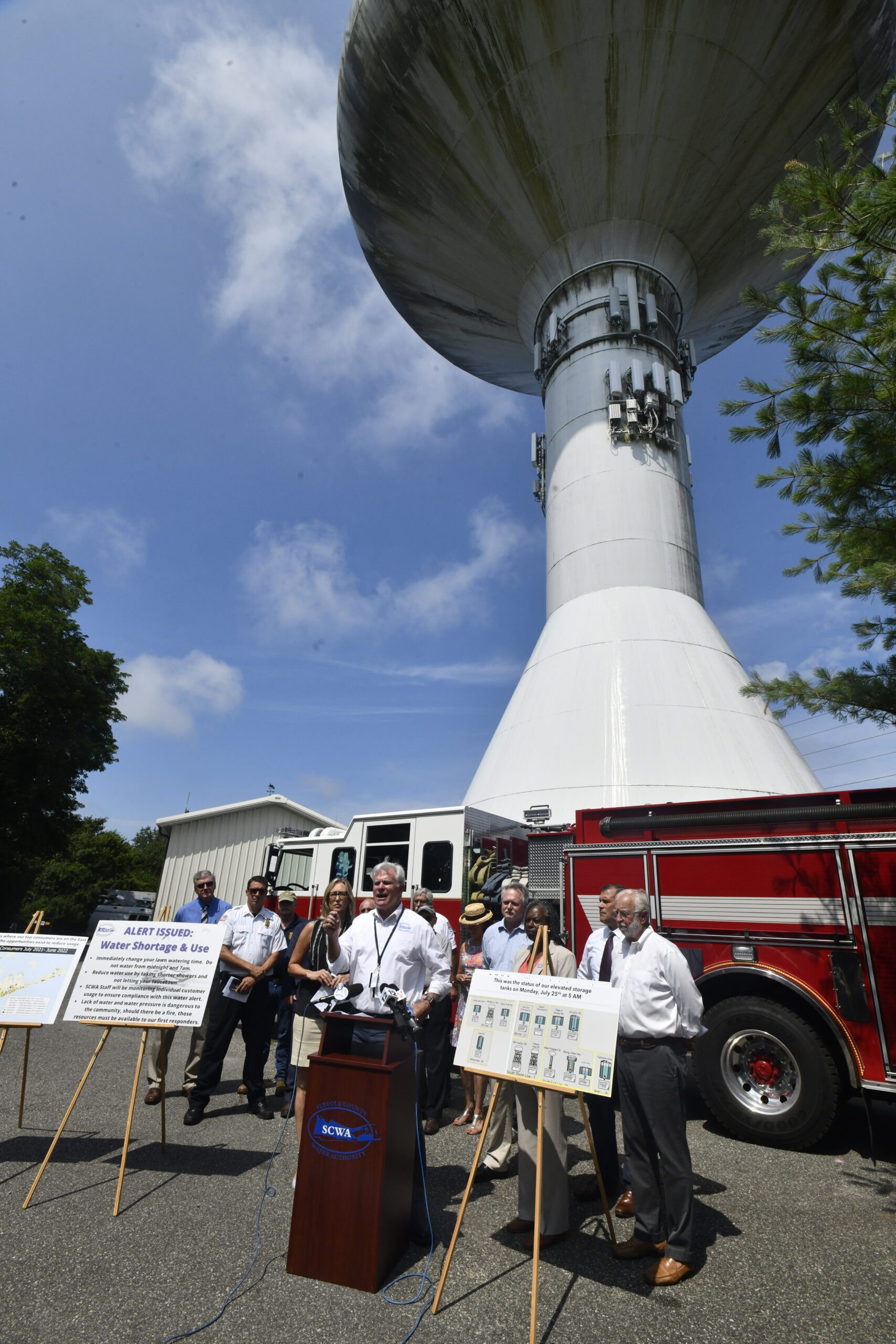 Pat Halpin, chairman of the Suffolk County Water Authority Speaks at a press conference on Tuesday in Southampton.  DANA SHAW