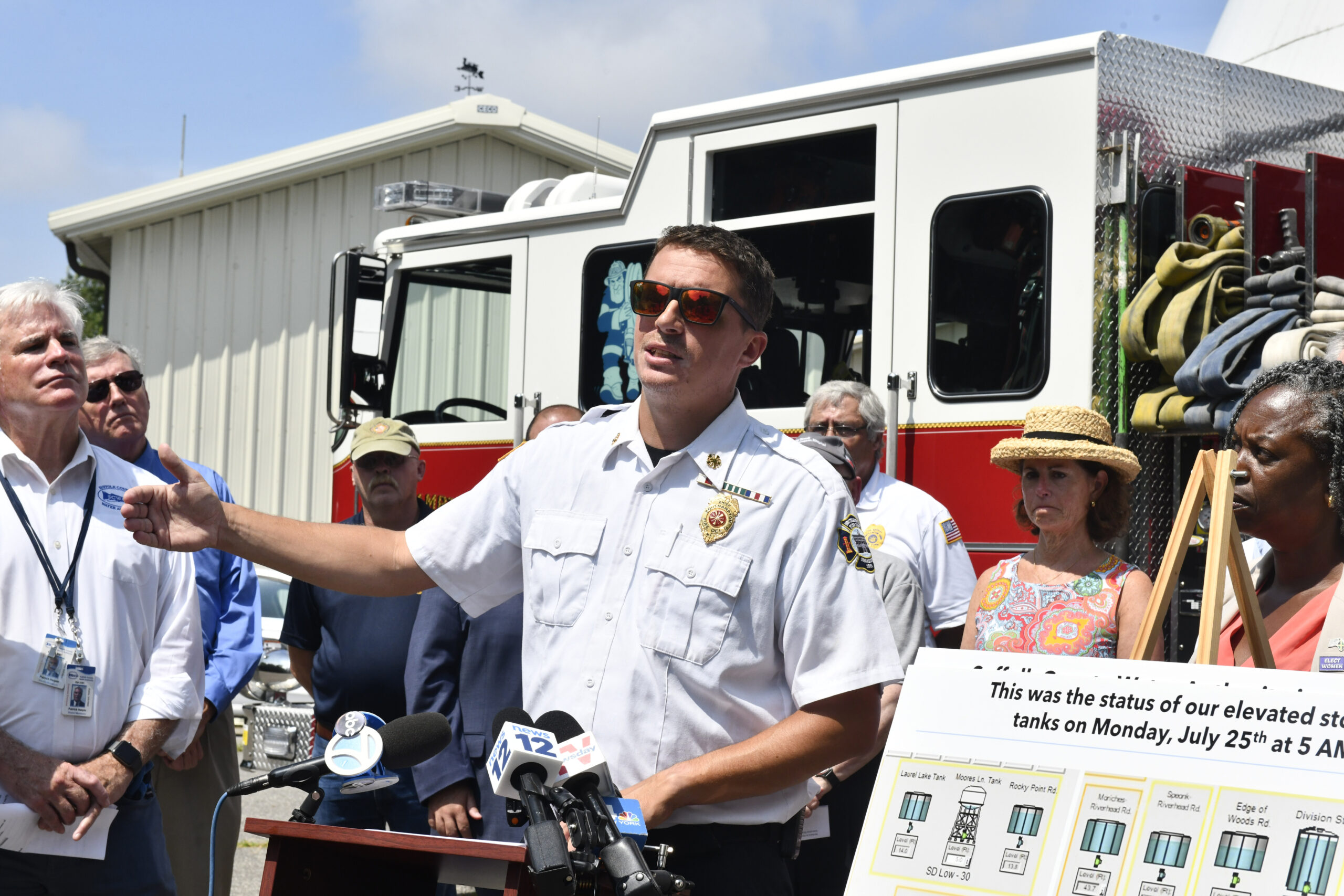 Southampton Fire Department Chief Alfred Callahan III speaks at a press conference on Tuesday.  DANA SHAW