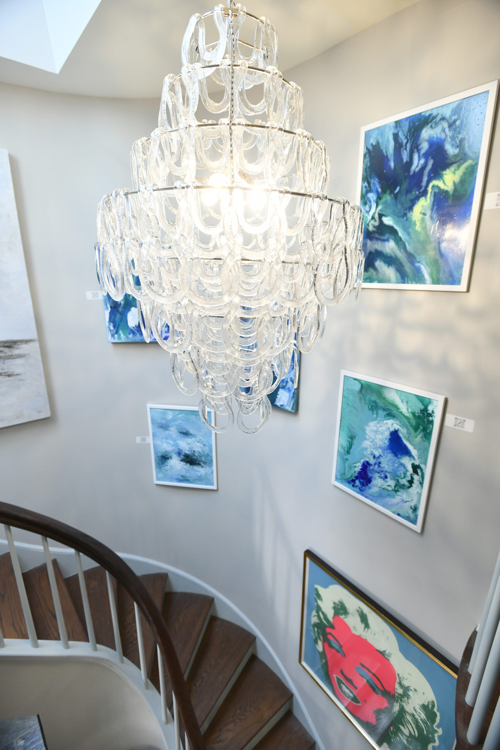 The staircase leading to the downstairs foyer in the Hampton Designer Showhouse.  DANA SHAW