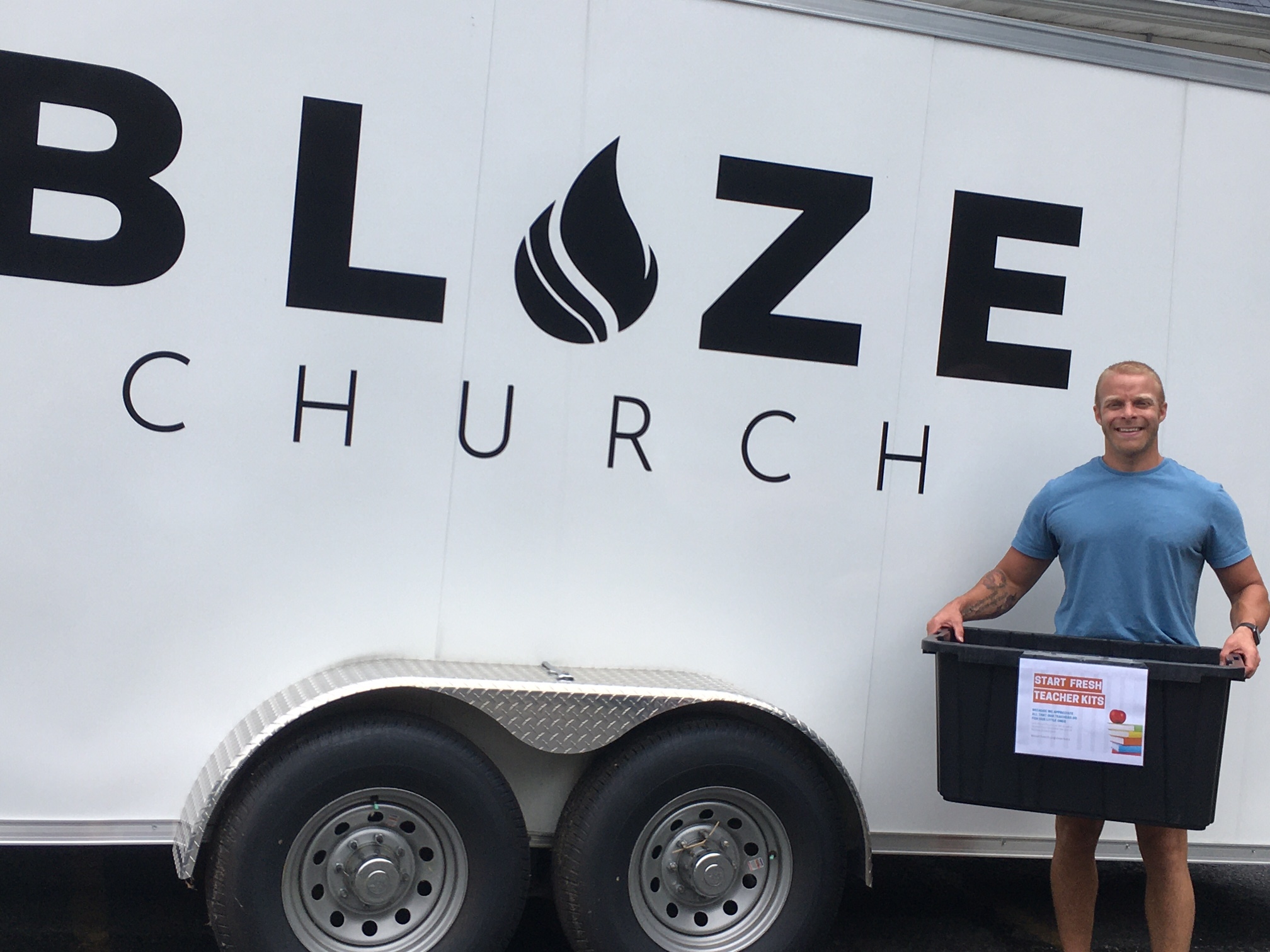 Pastor Keith Indovino gets ready to begin collecting donations to the Blaze Church  