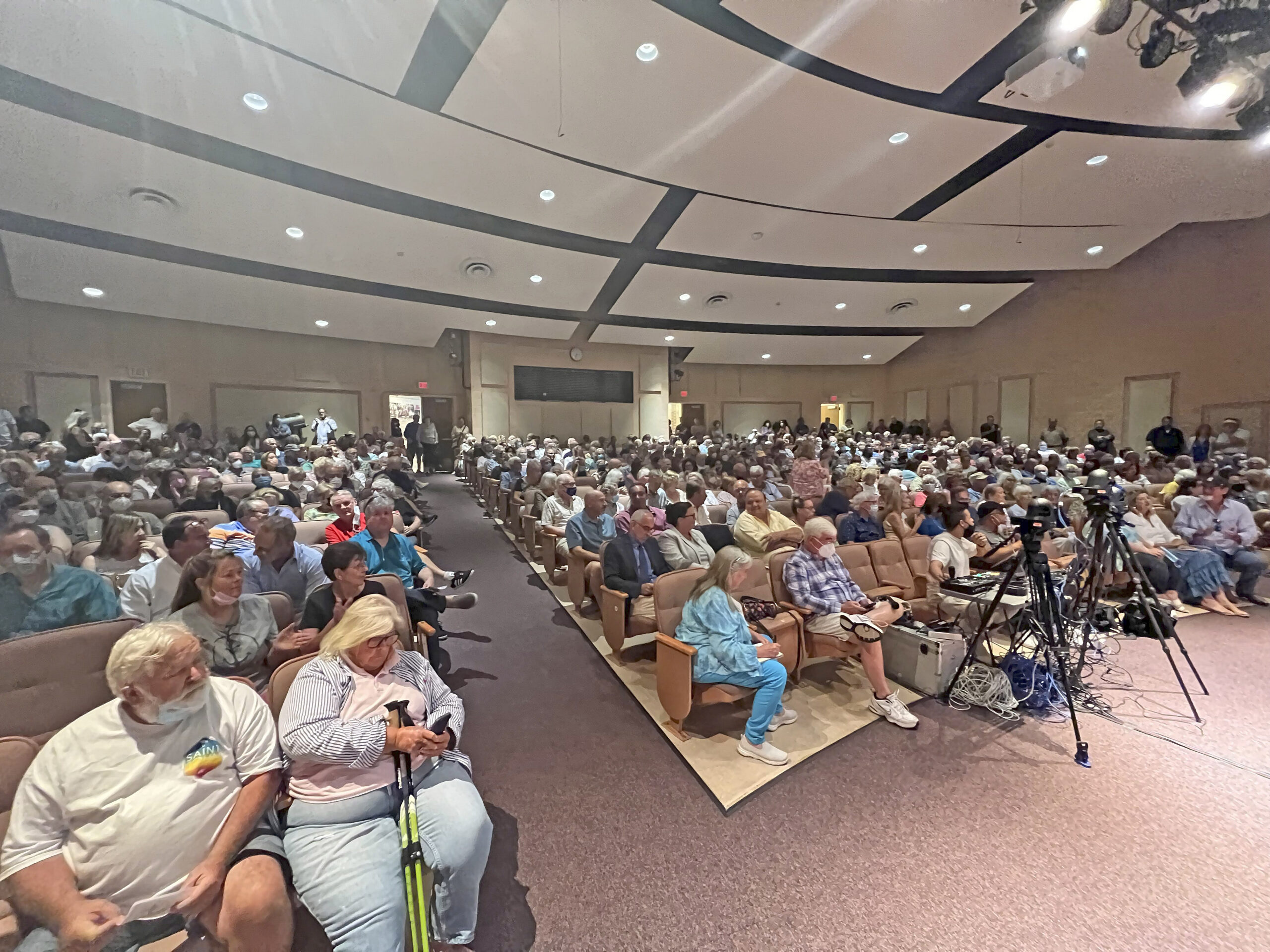 The Hampton Bays High School auditorium was at full capacity for Monday night's Hampton Bays Civic Association meeting.    DANA SHAW