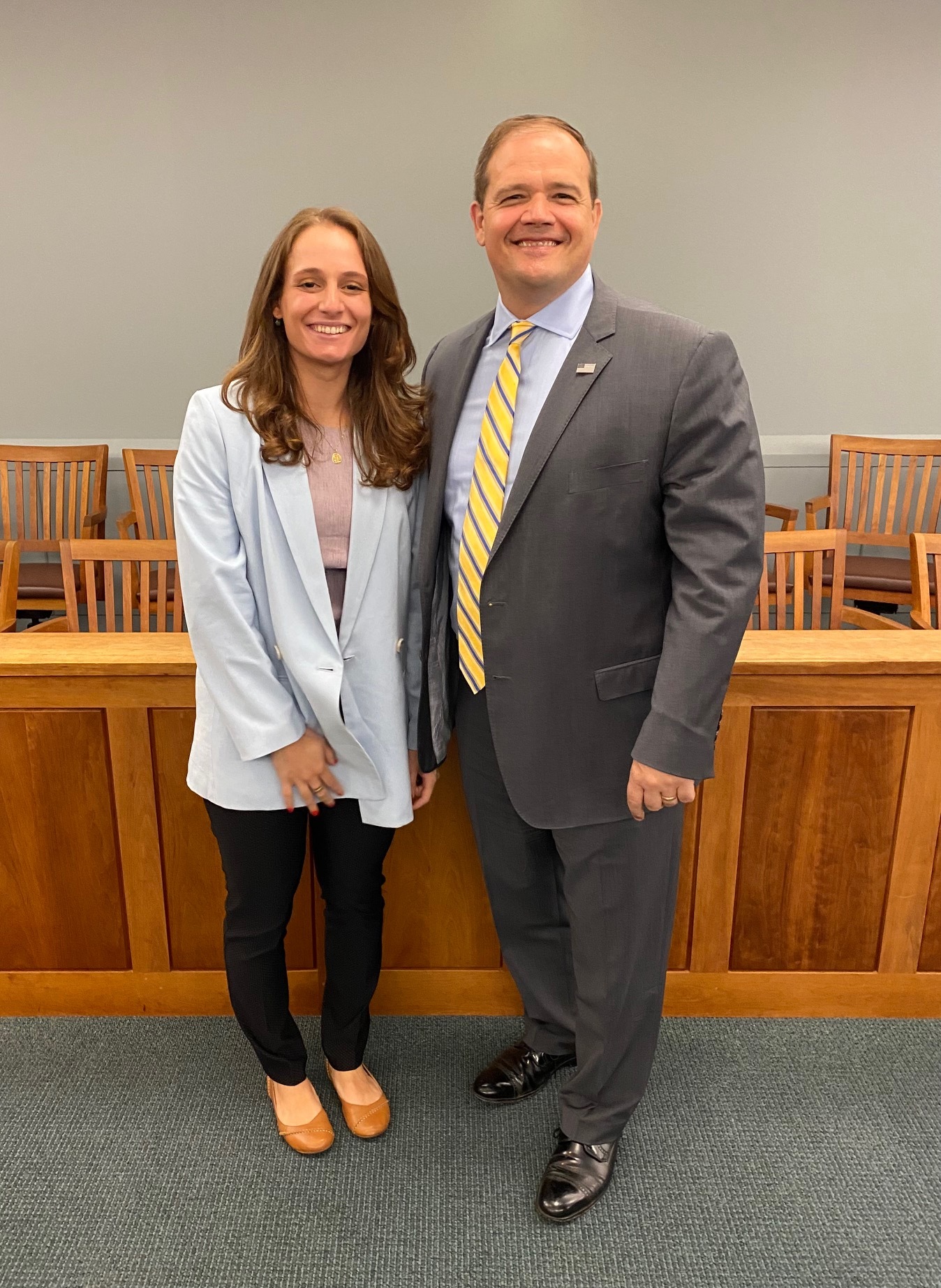 Juliet Tomaro of Westhampton Beach is among the students who were selected to intern at the Suffolk County District Attorneys Office. Tomaro, shown with District Attorney Raymond Tierney, is an undergraduate at SUNY Binghampton and is assigned to the Major Crimes Bureau. COURTESTY SUFFOLK COUNTY DISTRICT ATTORNEYS OFFICE