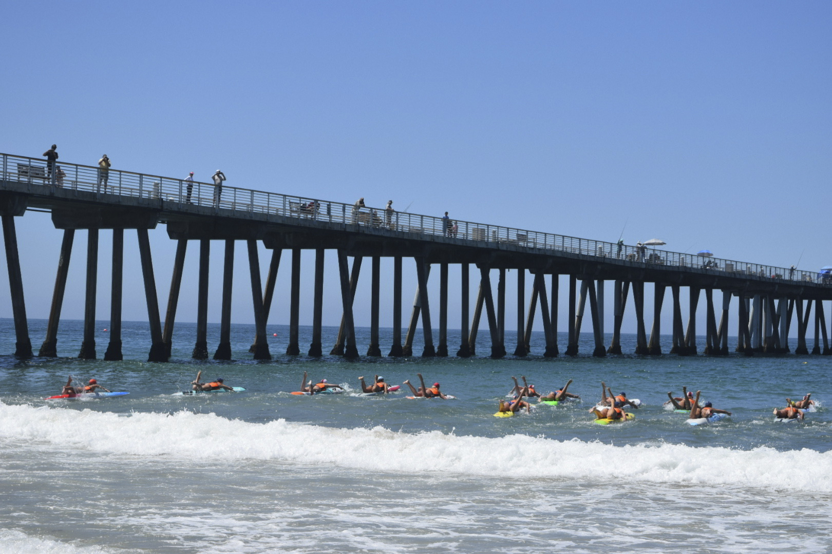 Looking out on a paddle race at Hermosa Beach, California.           NICOLE CASTILLO