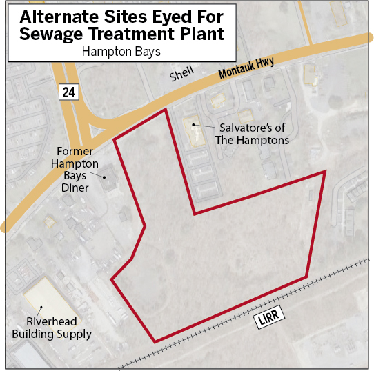 Parcels outlined in red could be used to accommodate a sewage treatment plant for downtown Hampton Bays.