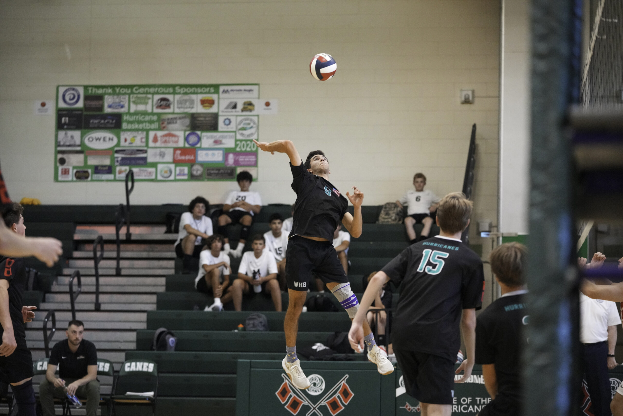 Senior outside hitter Declan Kerns slams down one of his team-high 12 kills. RON ESPOSITO