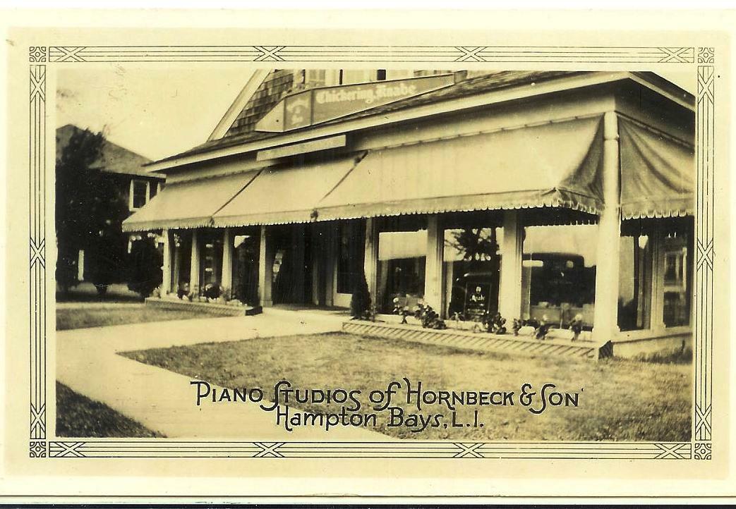 Hornbeck & Son Piano Studio, seen in this 1935 postcard,  is still a music shop.   COURTESY HAMPTON BAYS HISTORICAL SOCIETY