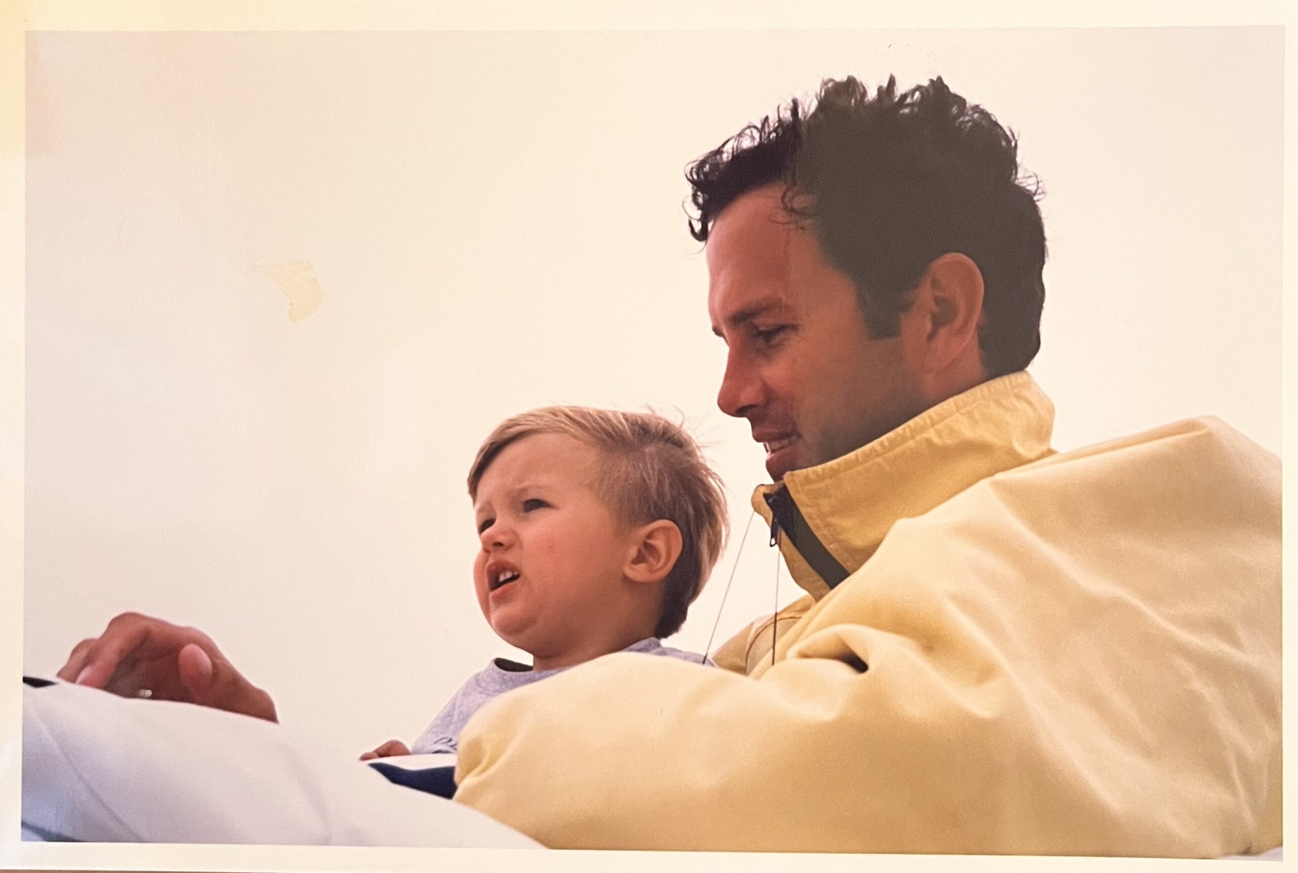 John Neumann on the lifeguard stand with his son, Jack, who is now also a lifeguard at Mecox.