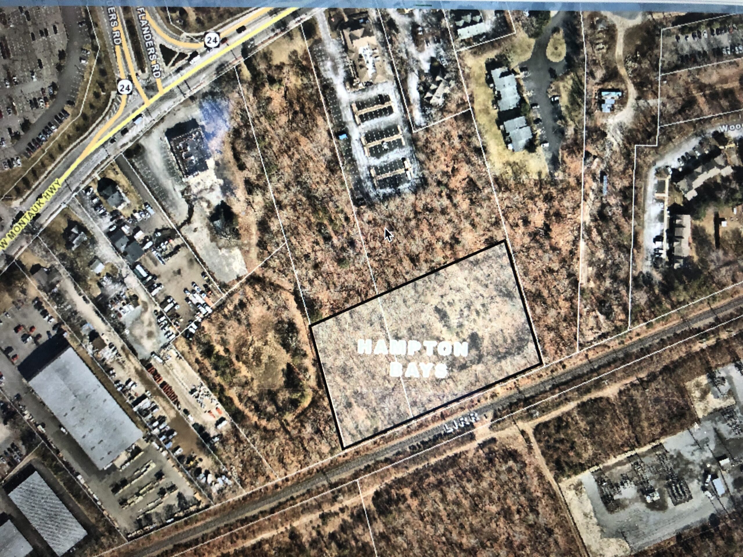 An alternate site for a sewage treatment plant to service downtown Hampton Bays  outlined on a map sent by Supervisor Jay Schneiderman.