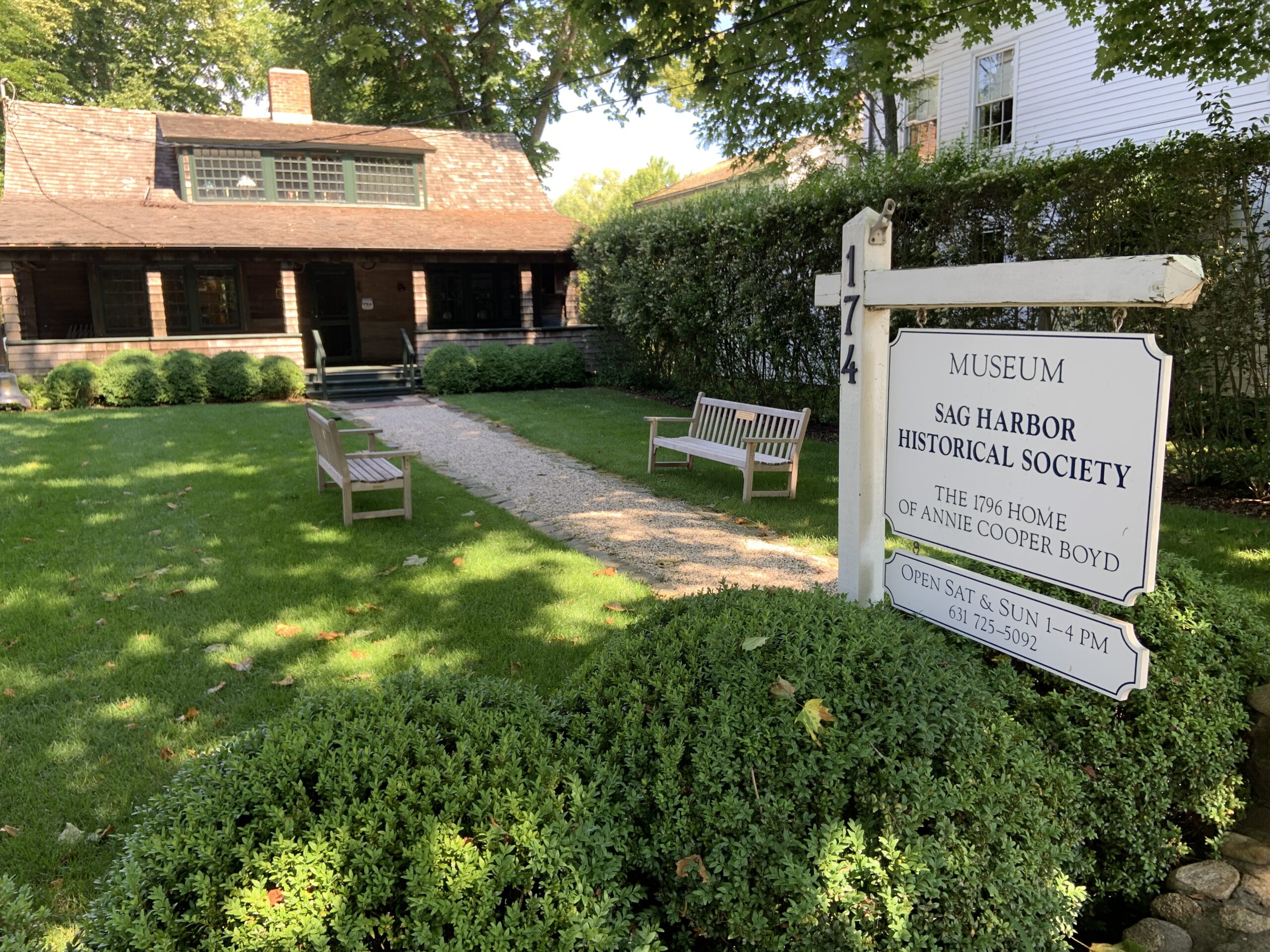 The sign in front of the Sag Harbor Historical Society's Annie Cooper Boyd House will have to be updated after a study revealed the house was actually built in 1761. STEPHEN J. KOTZ