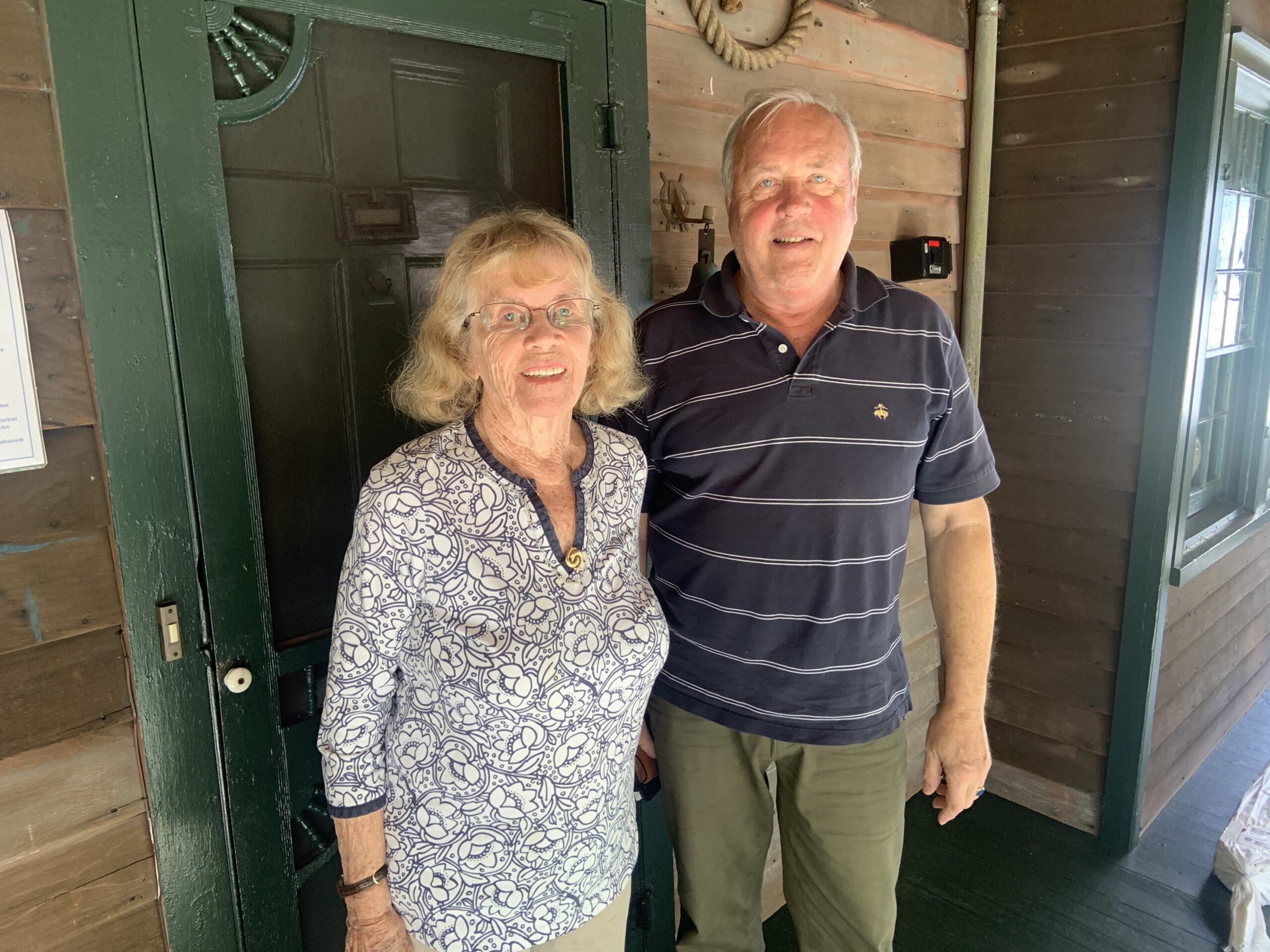 Sag Harbor Historical Society Vice President Zach Studenroth, right, with Barbara Schwartz, a long-time member, at the Annie Cooper Boyd House. A study recently revealed the house was built about 35 years earlier than thought. STEPHEN J. KOTZ