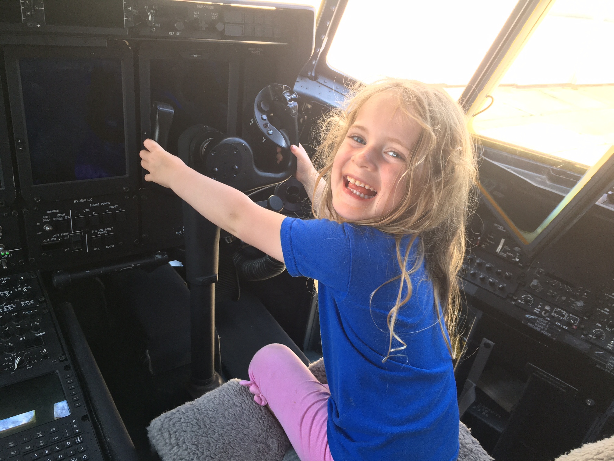 Taking the wheel at the 106th Rescue Wing family day at the Air National Guard  base at Francis S. Gabreski Airport in Westhampton.    KITTY MERRILL