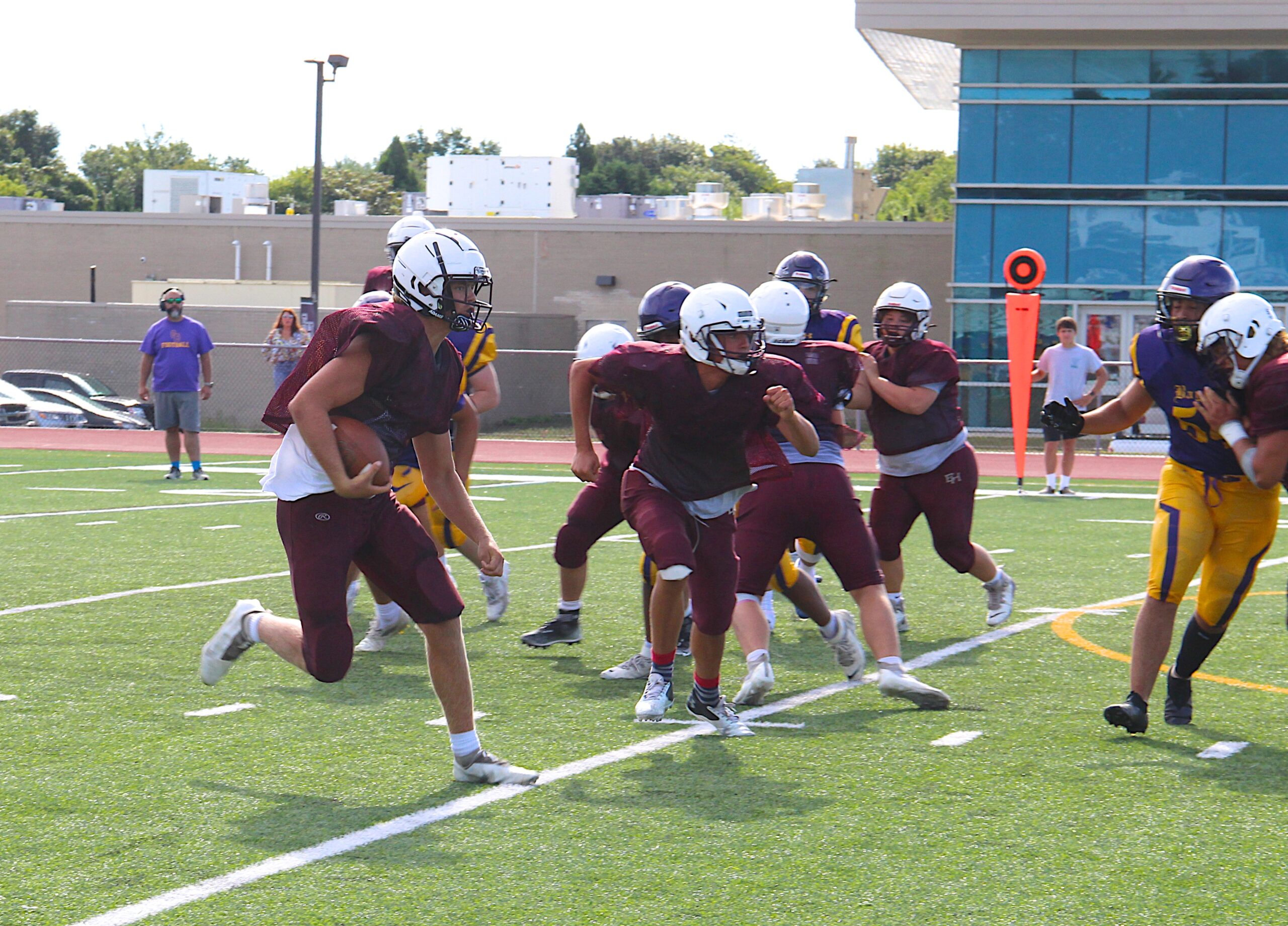 The East Hampton football team hosted Oyster Bay for a scrimmage this past Saturday.    KYRIL BROMLEY