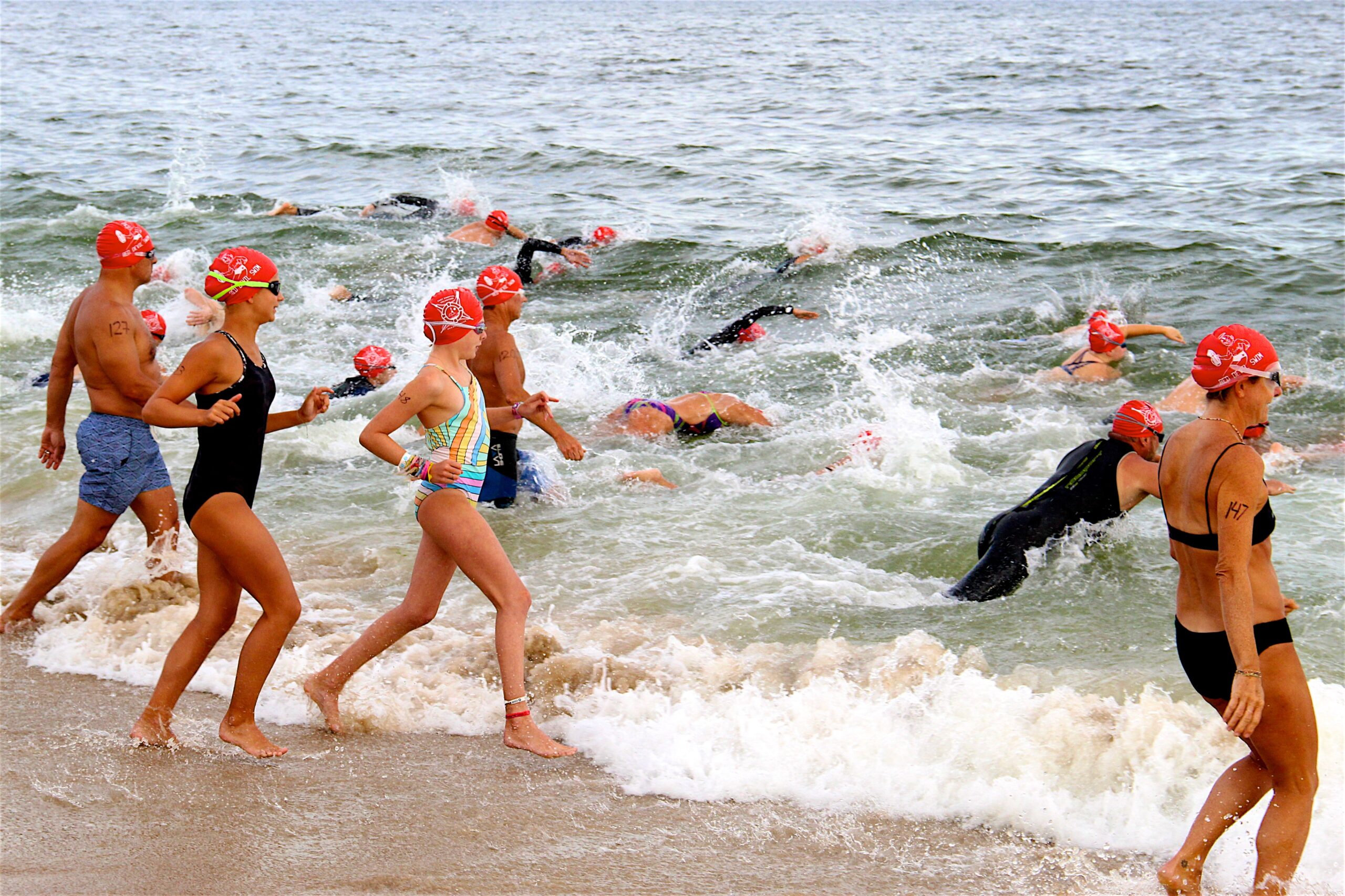 East Hampton Town Volunteer Ocean Rescue held its annual Red Devil Swim this past Saturday at Atlantic Avenue Beach.    KYRIL BROMLEY