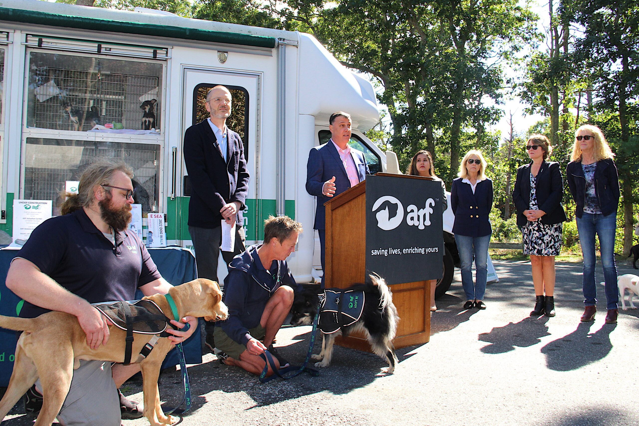 Representatives from ARF, the Southampton Animal Shelter Foundation, and Kent Animal Shelter were at ARF's headquarters in Wainscott on Friday for a press conference to urge Governor Kathy Hochul to sign legislation that would ban the sale of so-called 