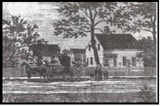 A woodcutting of the Prosper King House.     COURTESY HAMPTON BAYS HISTORICAL SOCIETY